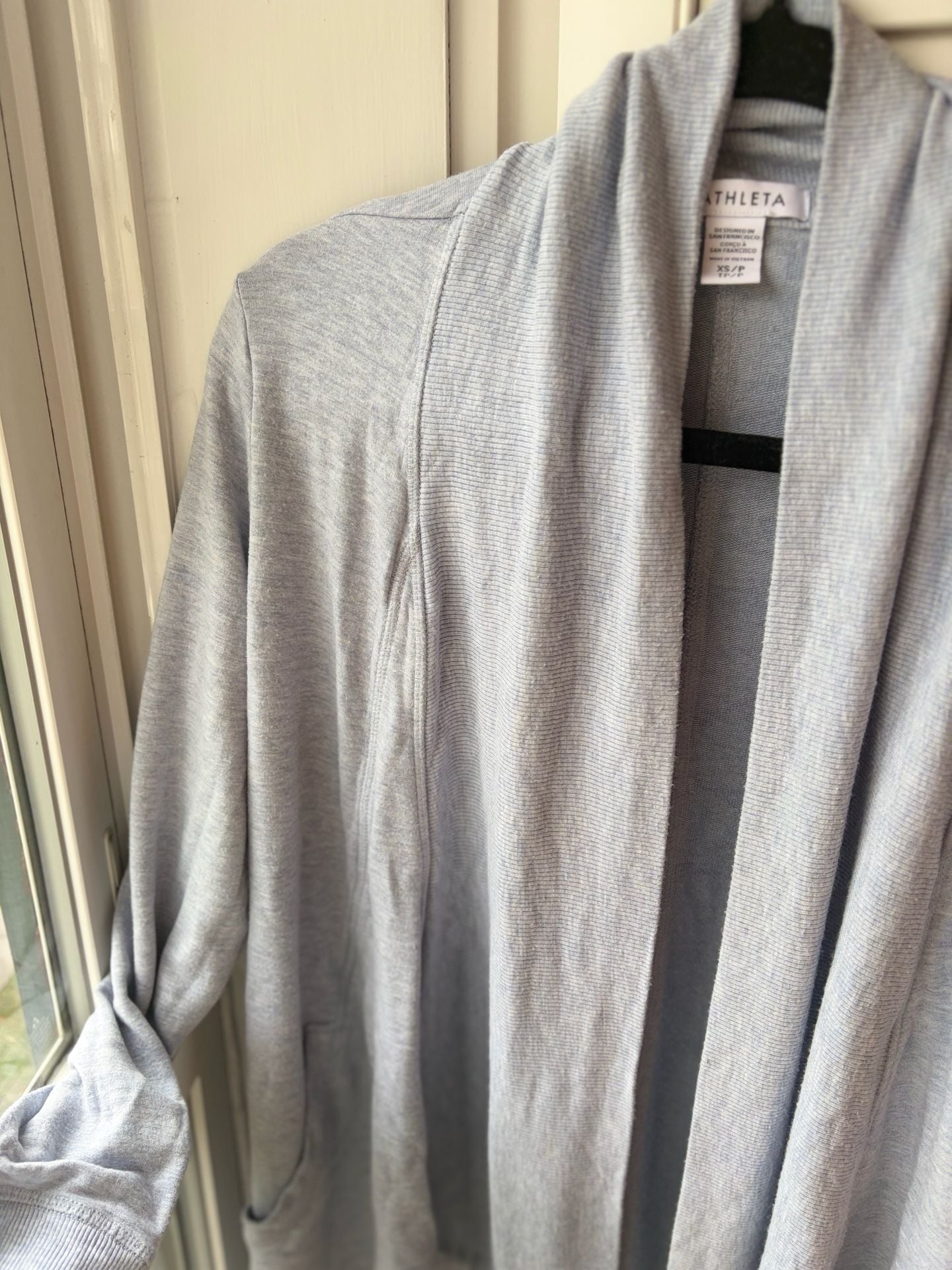 Athleta Zenana Slouchy Pocket Open Cardigan Sky Blue Athleisure 5