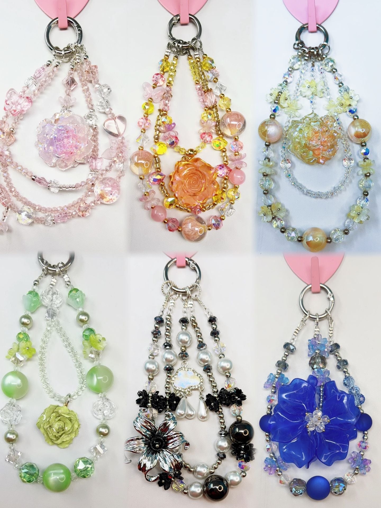 6 pieces of Handmade beaded flower phone charms 1
