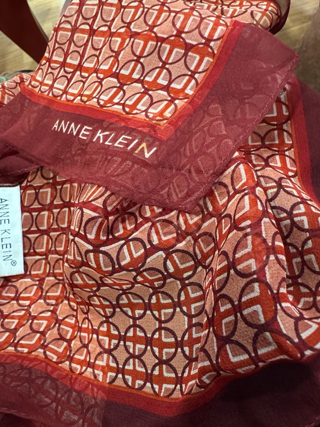 Anne Klein Geometric Print Scarf Red Orange Sheer 2
