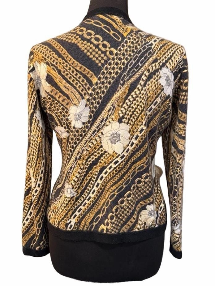 Neiman Marcus Cashmere Cardigan Sweater Size L Chain Floral 3