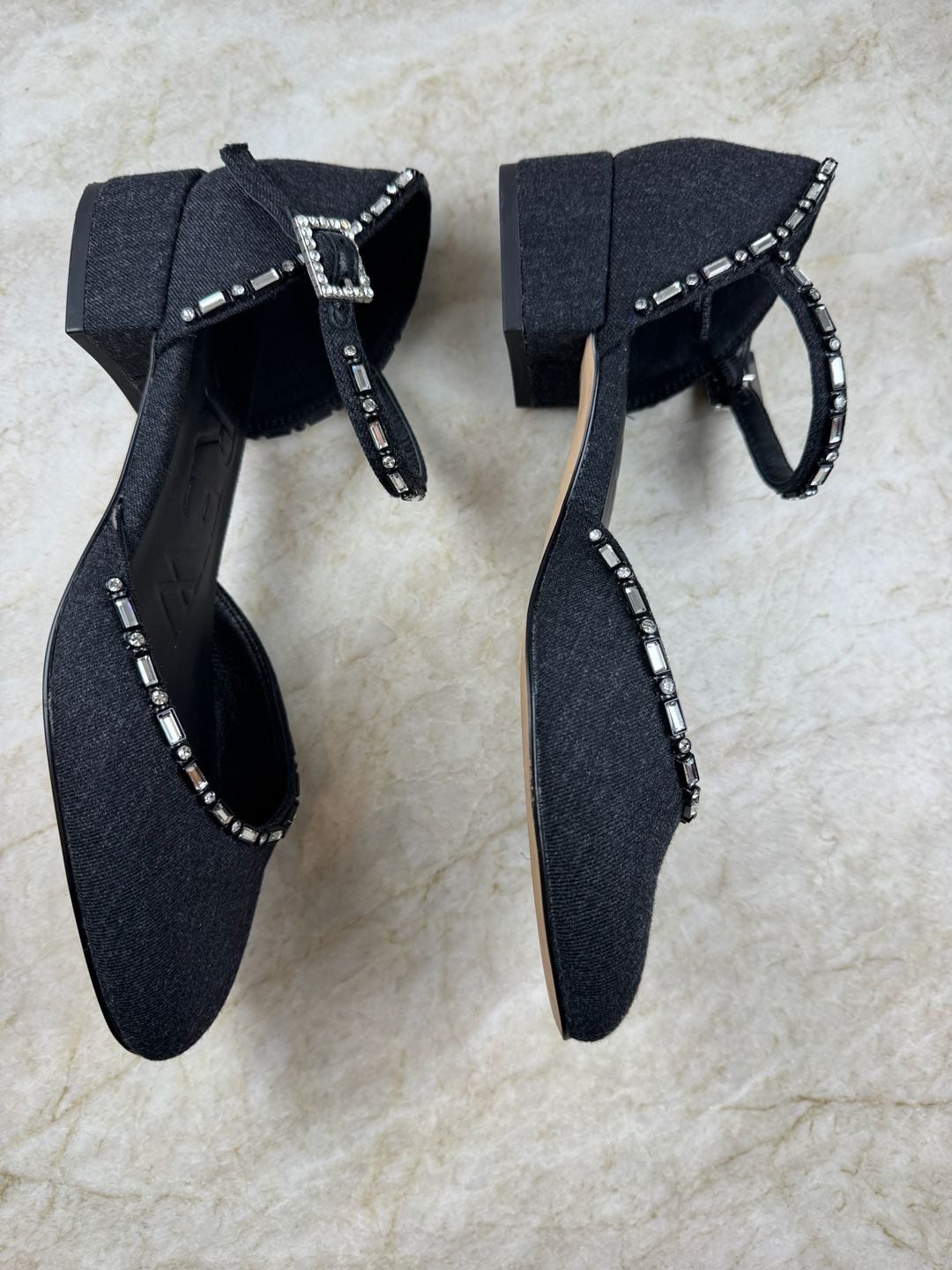 J.Crew Crystal Embellished Black Tweed Mary Jane Block Heels Size 5.5 7