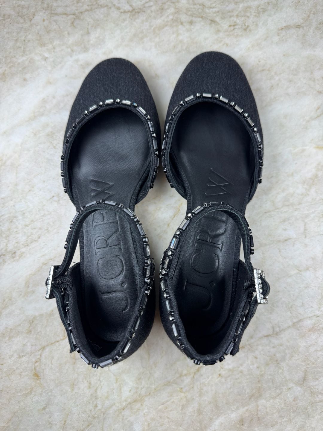 J.Crew Crystal Embellished Black Tweed Mary Jane Block Heels Size 5.5 10