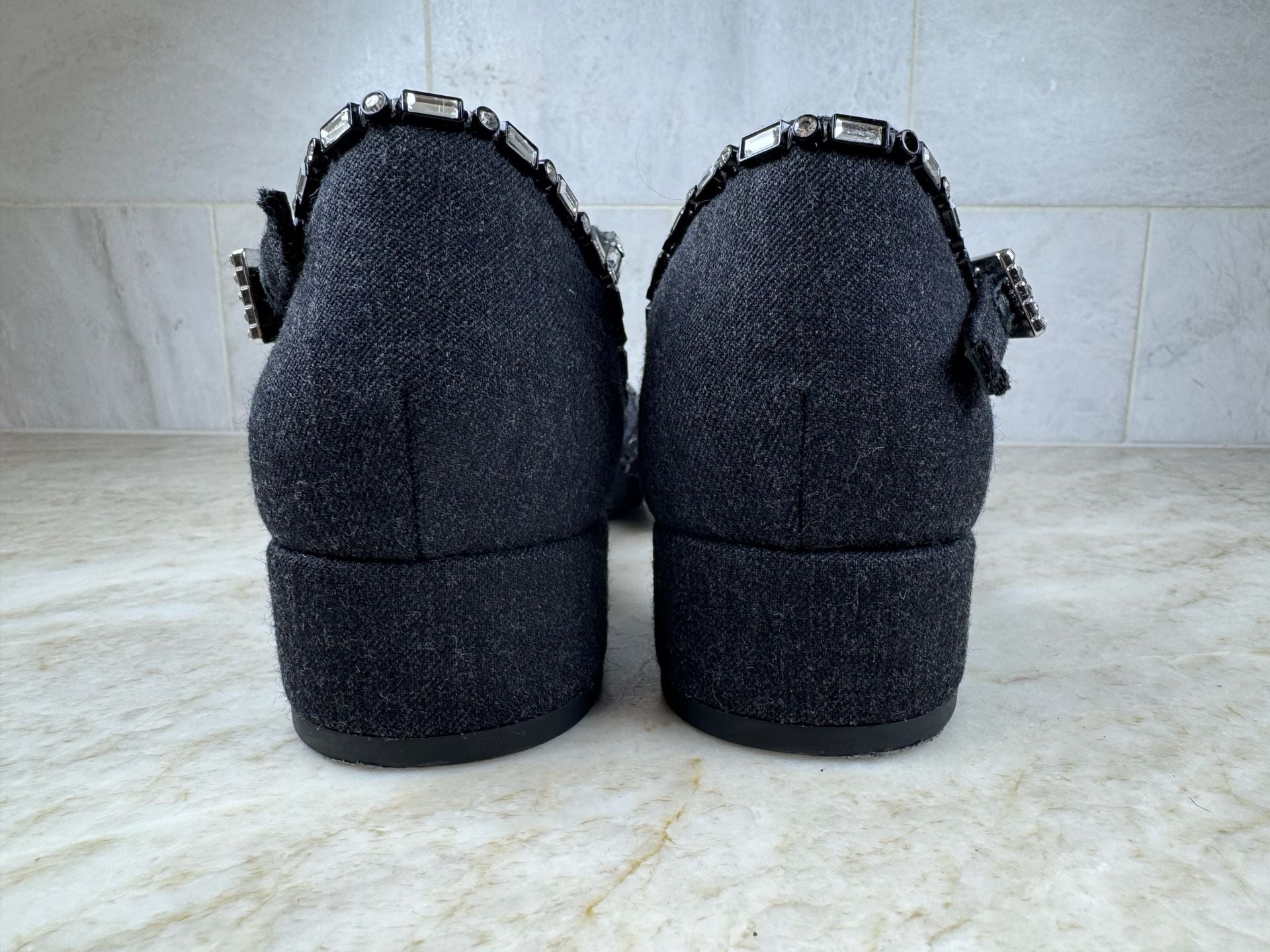 J.Crew Crystal Embellished Black Tweed Mary Jane Block Heels Size 5.5 11