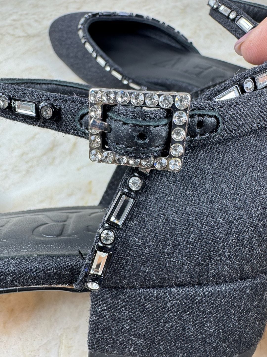 J.Crew Crystal Embellished Black Tweed Mary Jane Block Heels Size 5.5 12