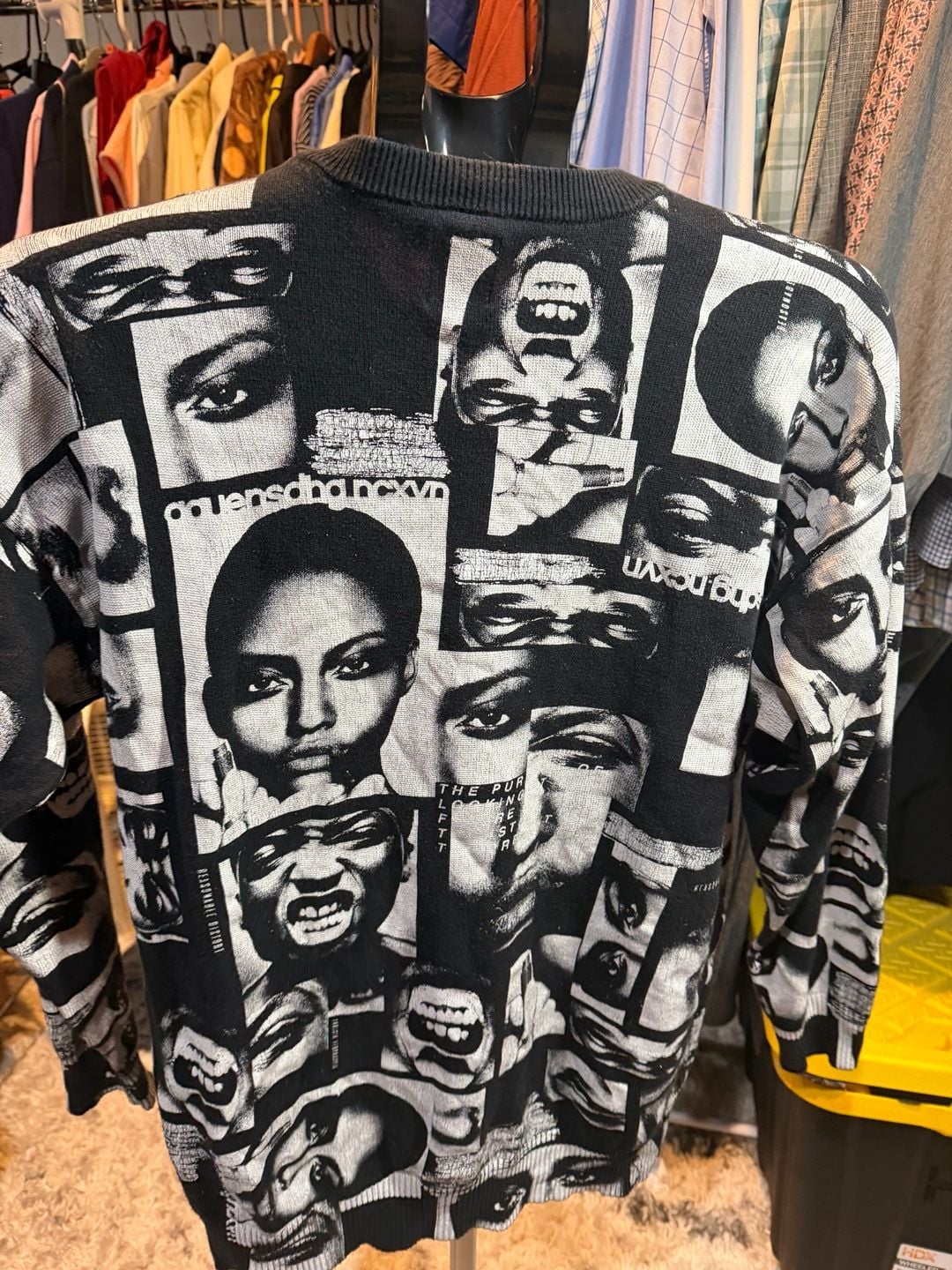 Zara Collage Face Print Knit Sweater Size M Black White 6