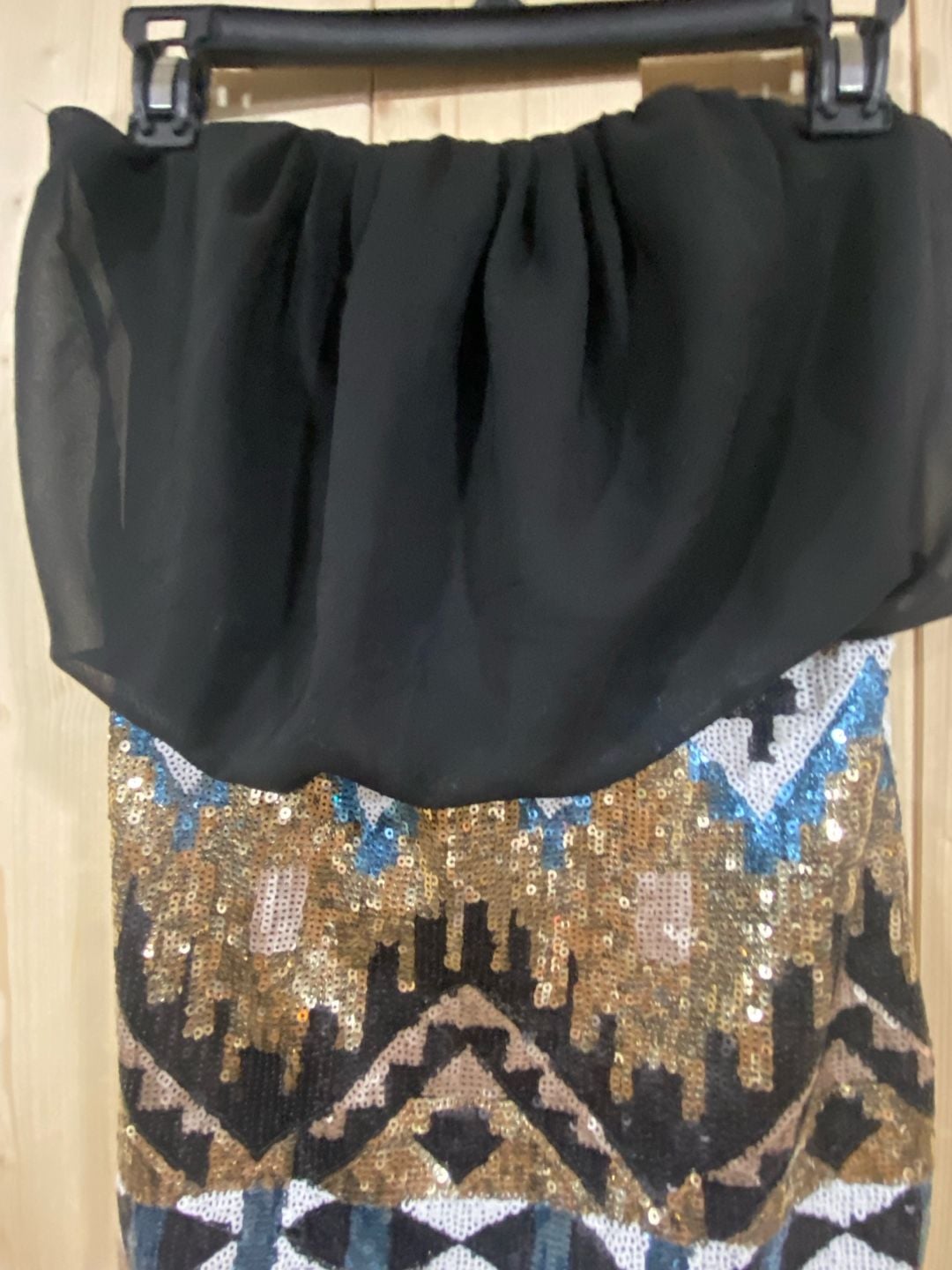 C'est Toi Sequin Dress Size S Black Aztec Print Strapless Mini 5