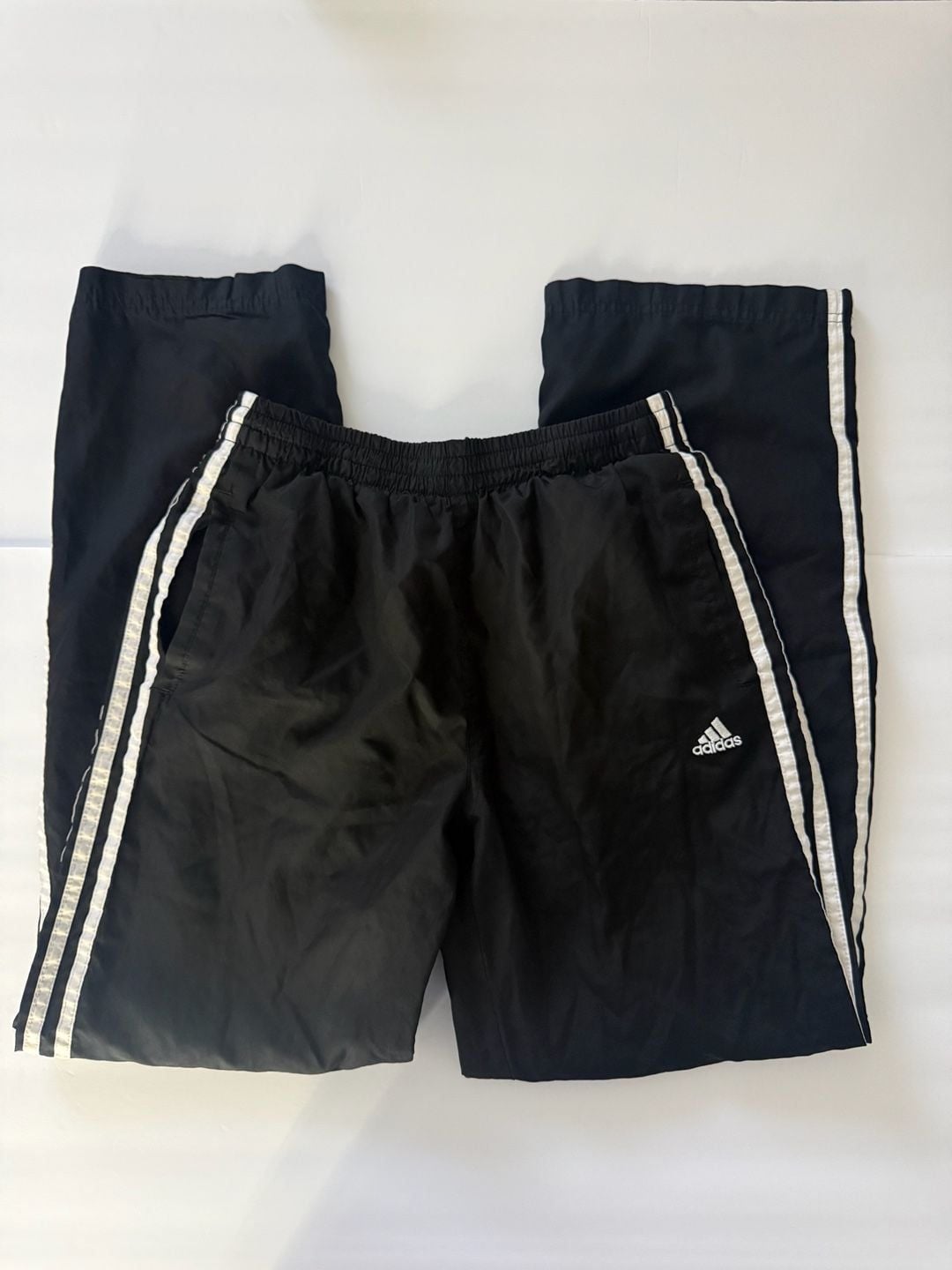 Adidas Track Pants Size Large 14/16 Black White Stripes Zips 1