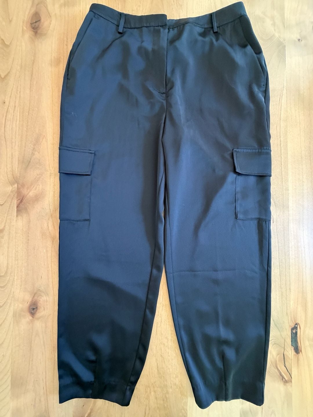 Nicole Miller Cargo Pants Size L Black Satin Elastic Waist 2