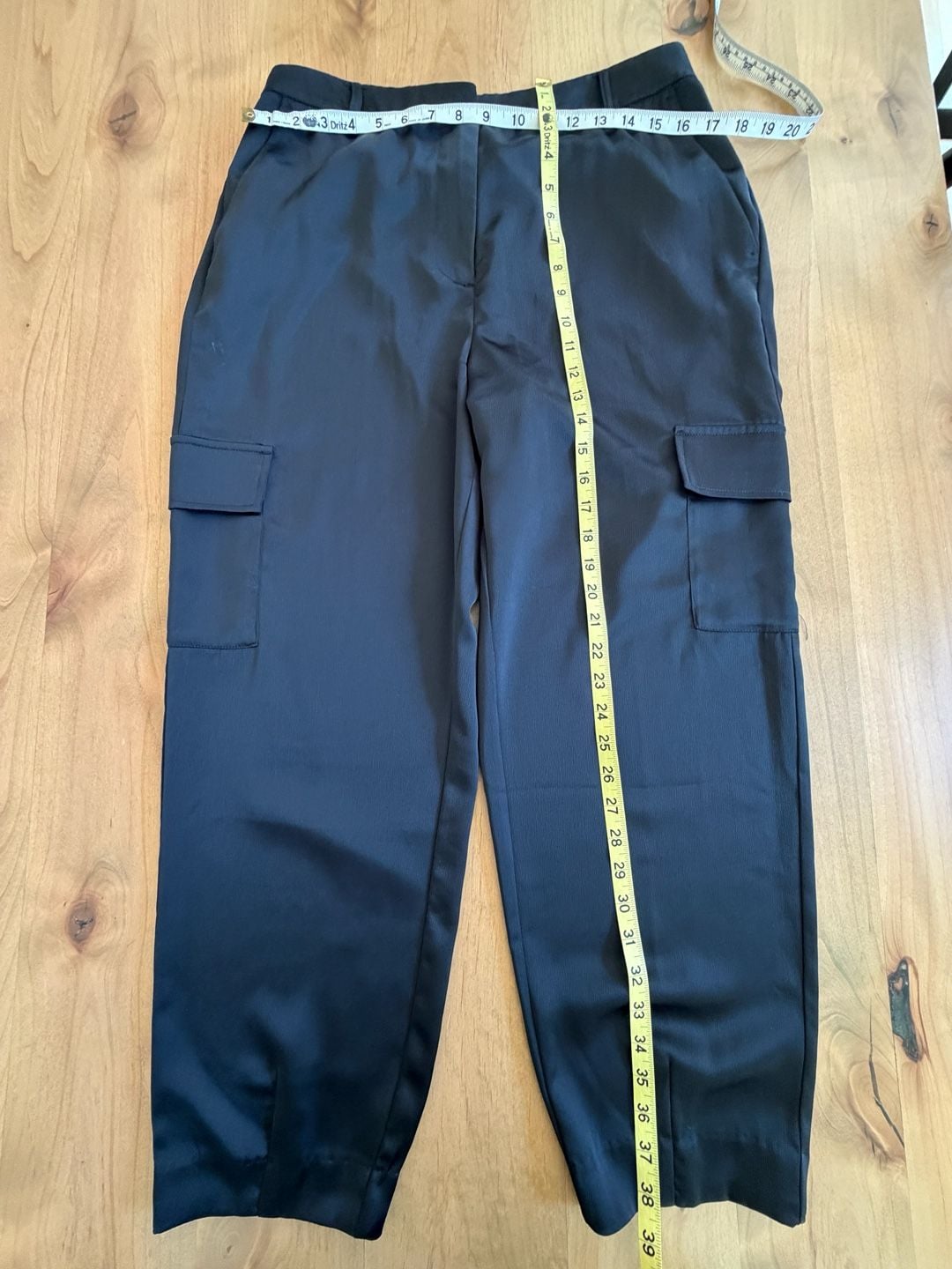 Nicole Miller Cargo Pants Size L Black Satin Elastic Waist 3