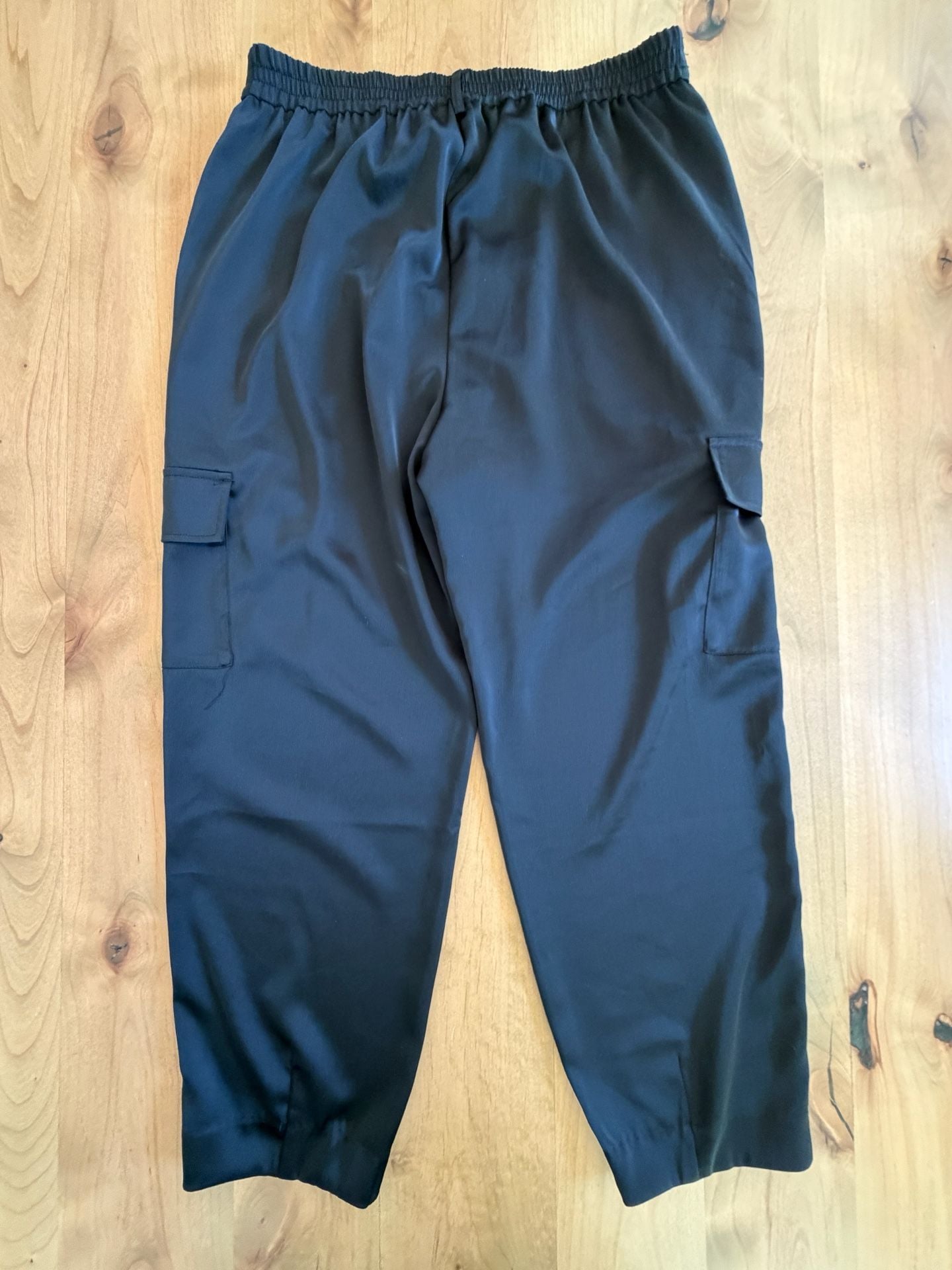Nicole Miller Cargo Pants Size L Black Satin Elastic Waist 4