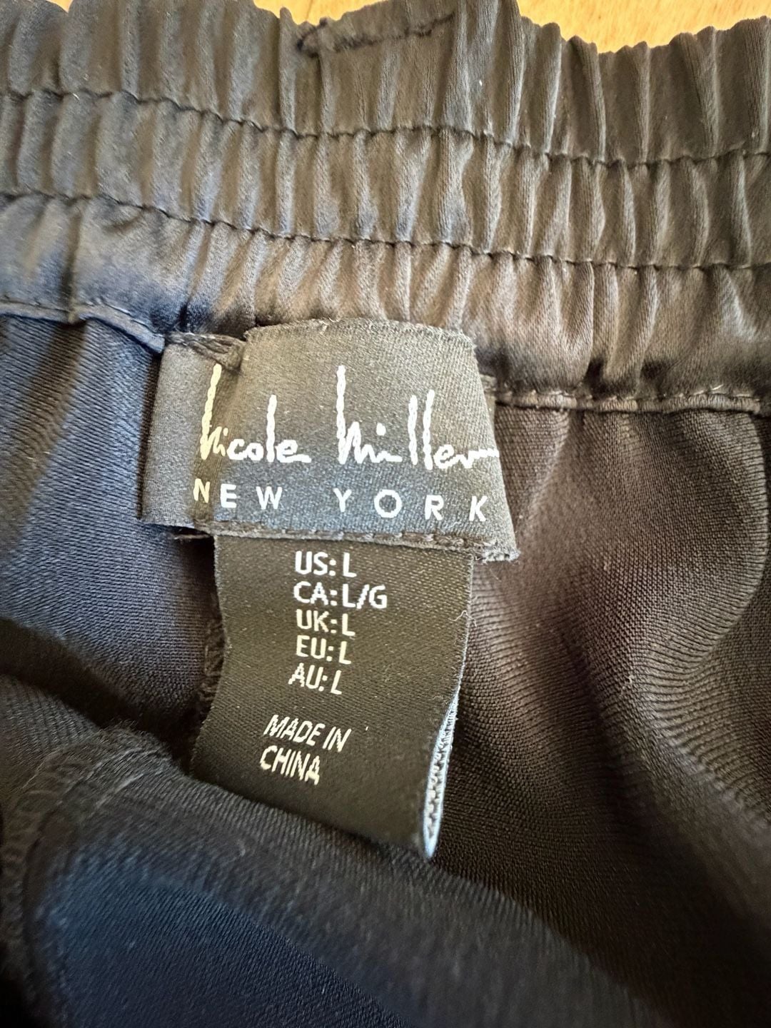 Nicole Miller Cargo Pants Size L Black Satin Elastic Waist 5