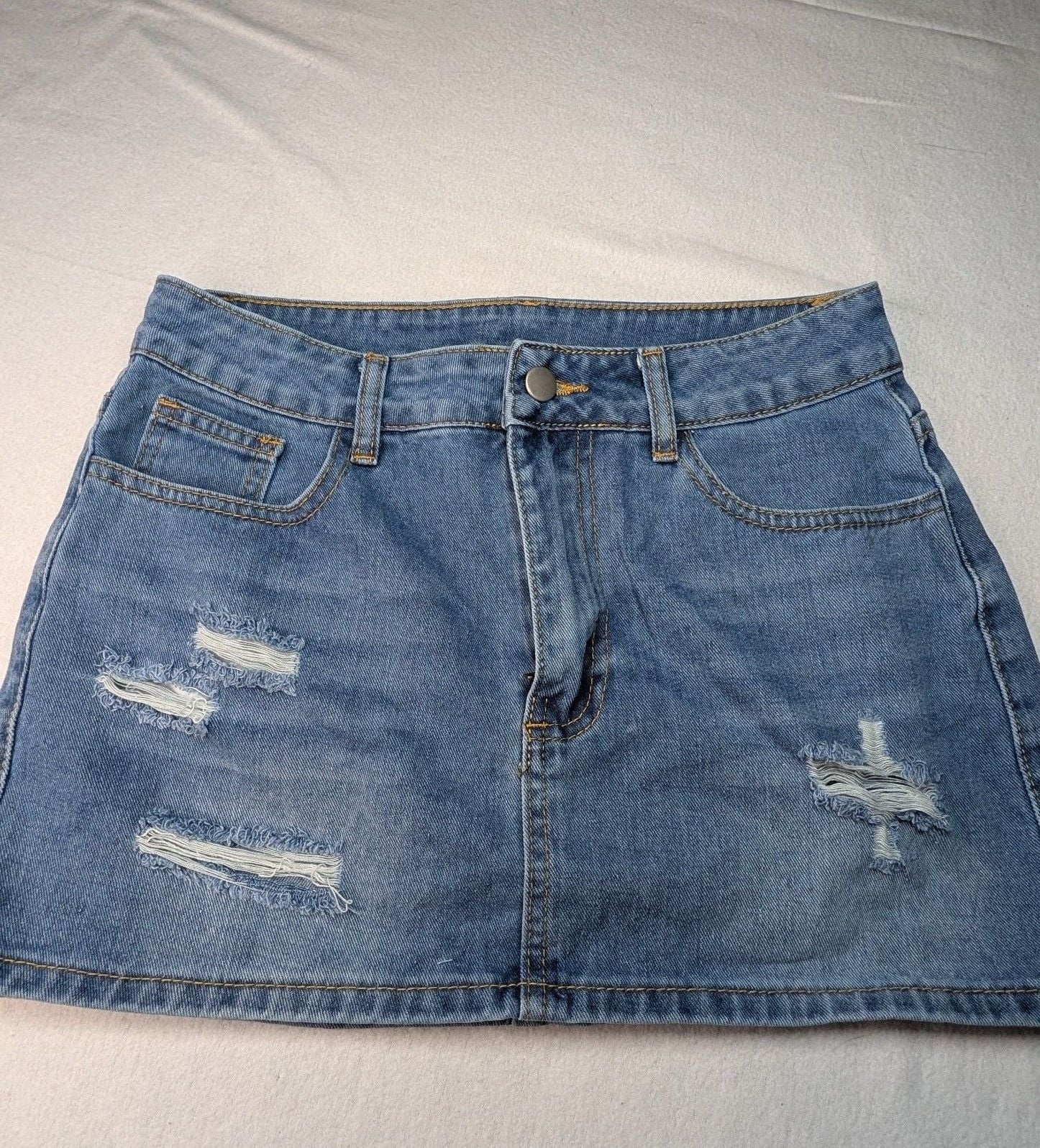 SHEIN Denim Skirt Size S Blue Distressed Mini Skirt 2