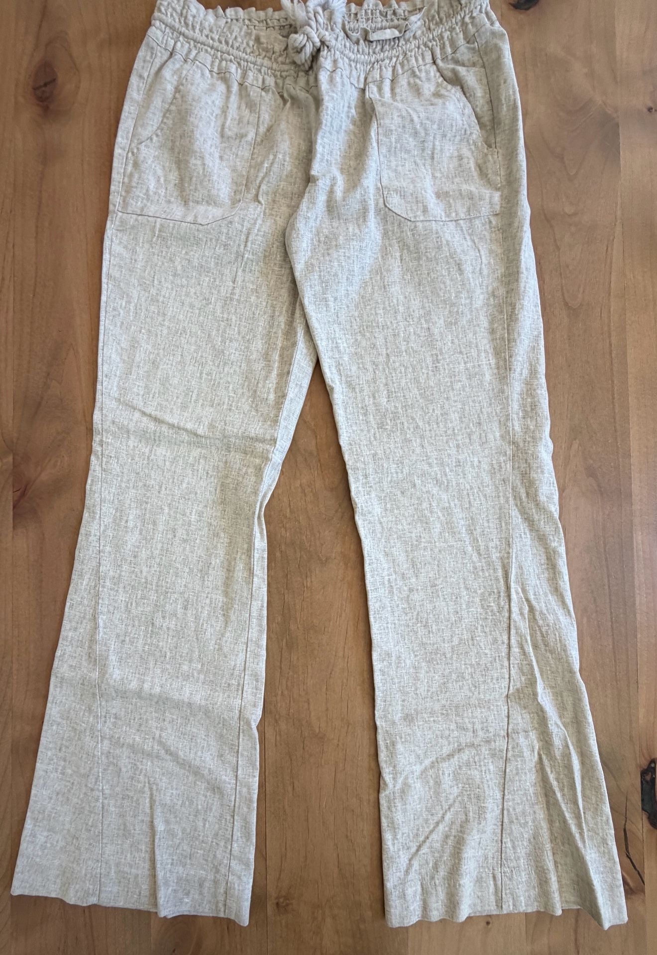 Roxy Linen Blend Drawstring Pants Size M Beige 2