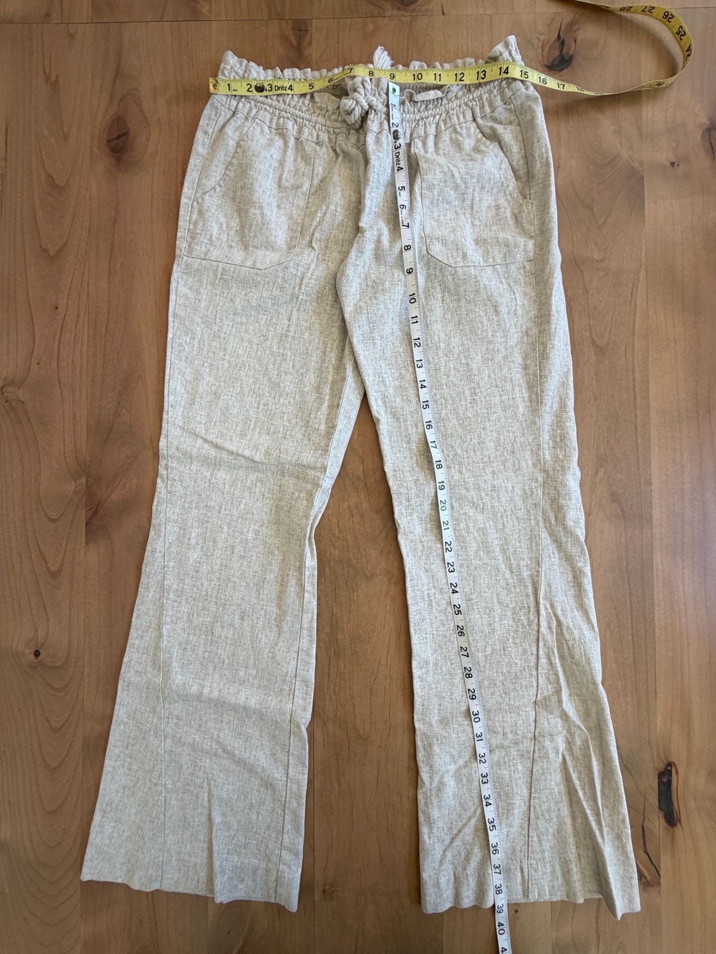 Roxy Linen Blend Drawstring Pants Size M Beige 3