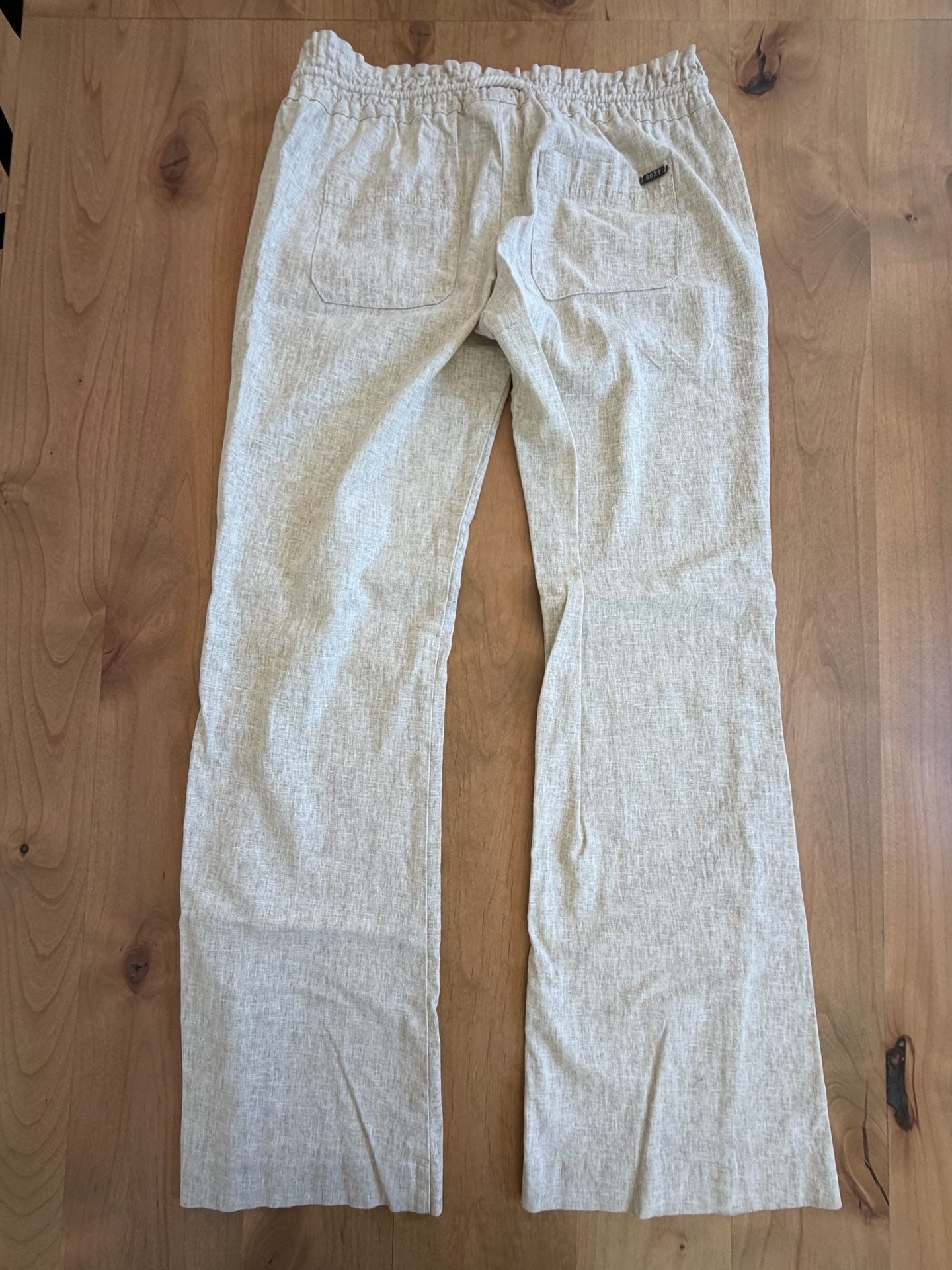 Roxy Linen Blend Drawstring Pants Size M Beige 5