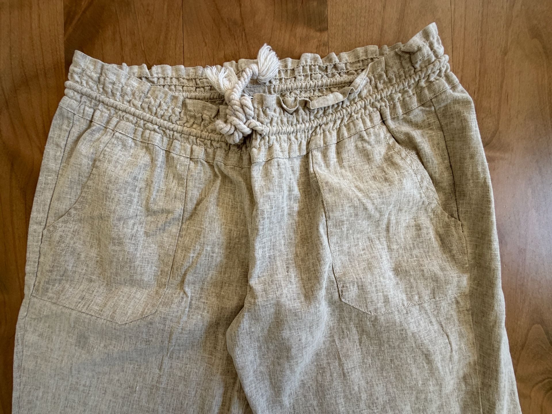 Roxy Linen Blend Drawstring Pants Size M Beige 9