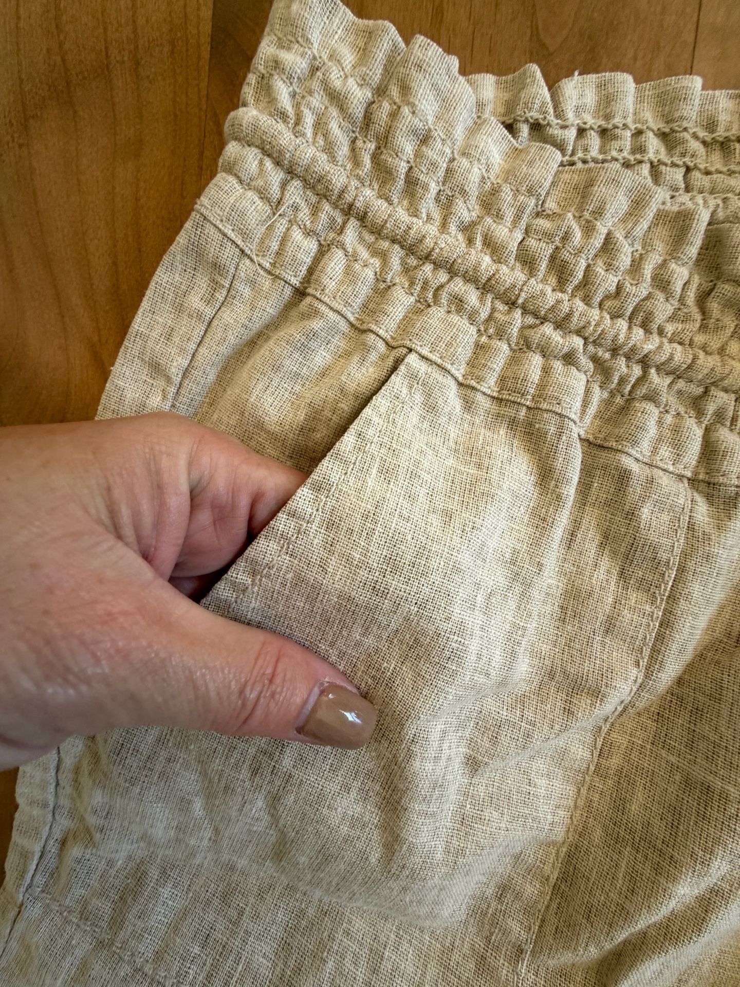 Roxy Linen Blend Drawstring Pants Size M Beige 10
