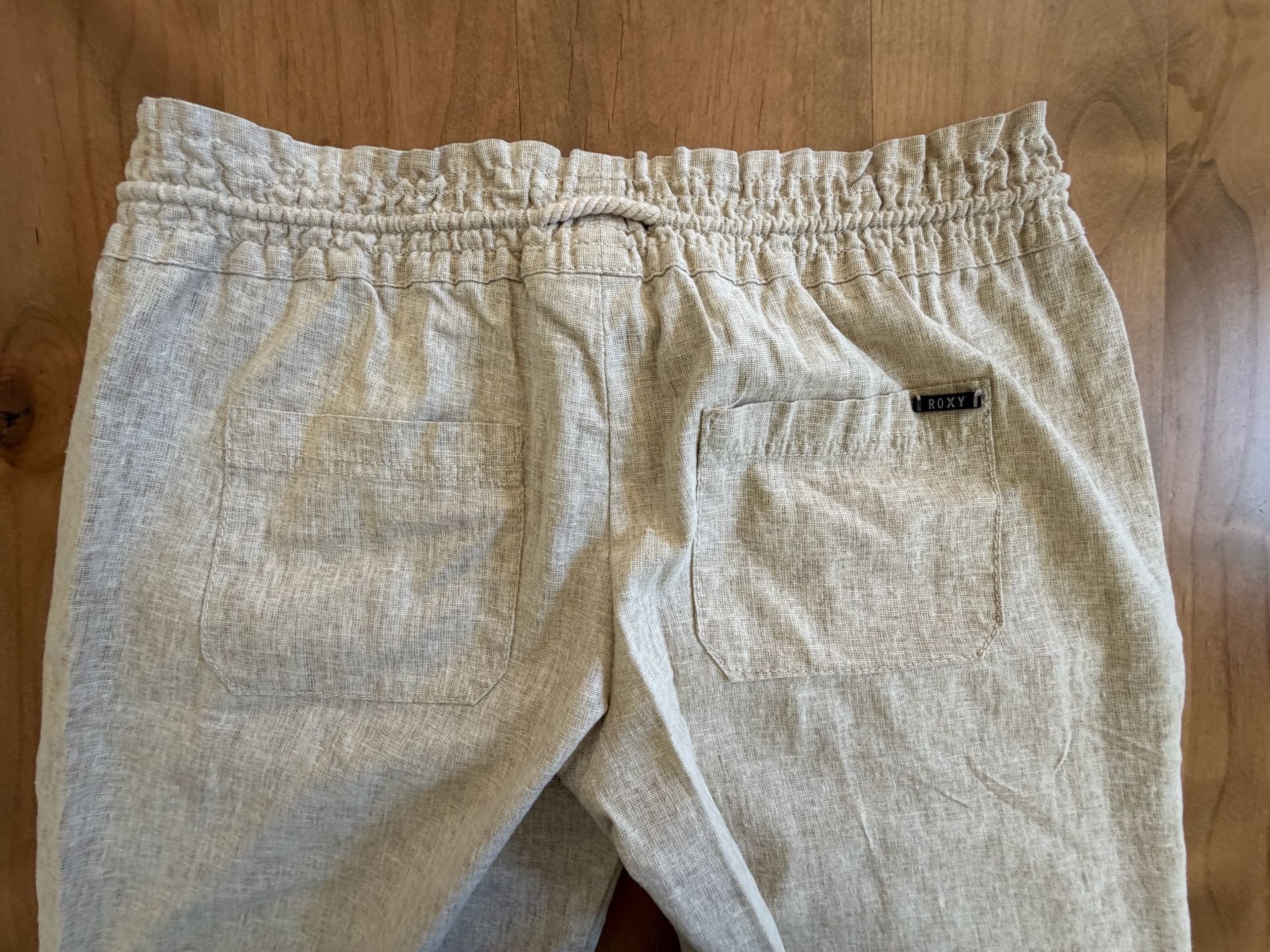Roxy Linen Blend Drawstring Pants Size M Beige 11