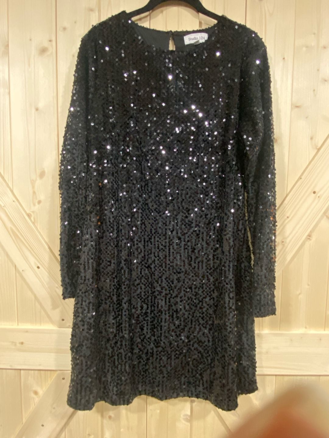 Studio 124 Black Sequin Long Sleeve Mini Dress Size L 2