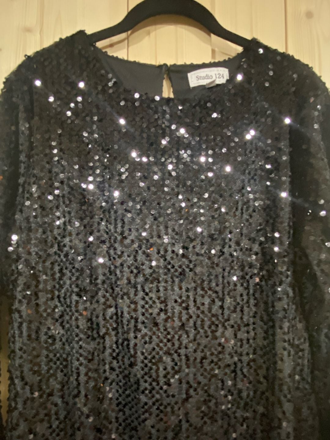 Studio 124 Black Sequin Long Sleeve Mini Dress Size L 4