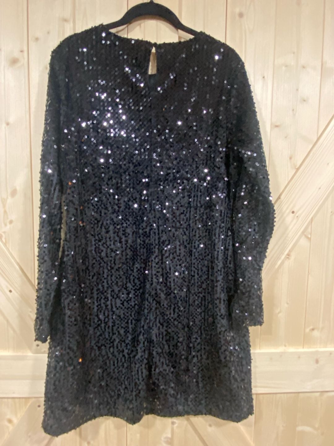 Studio 124 Black Sequin Long Sleeve Mini Dress Size L 6