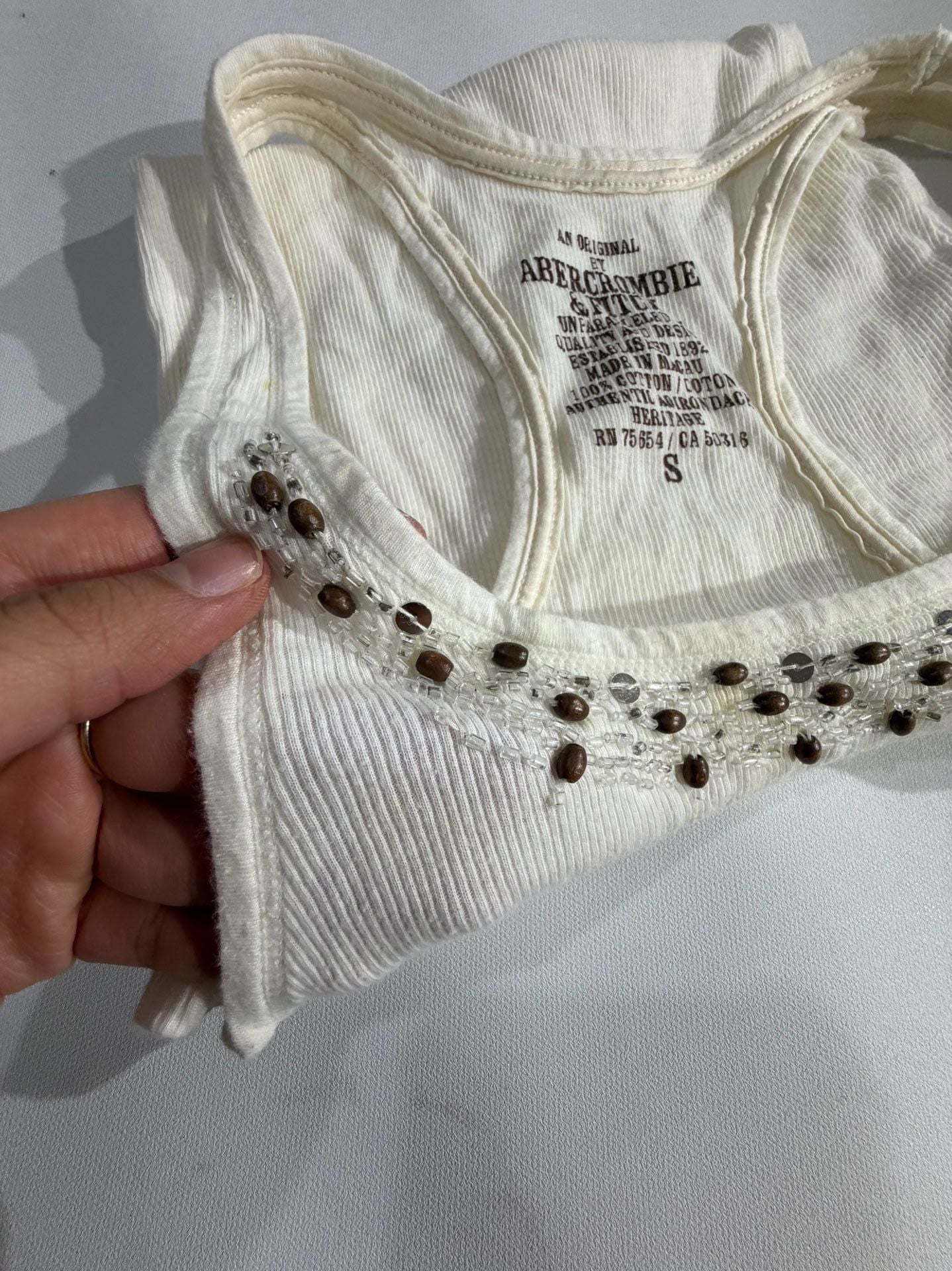 Abercrombie & Fitch Vintage Beaded Ribbed Tank Top White Size S 8