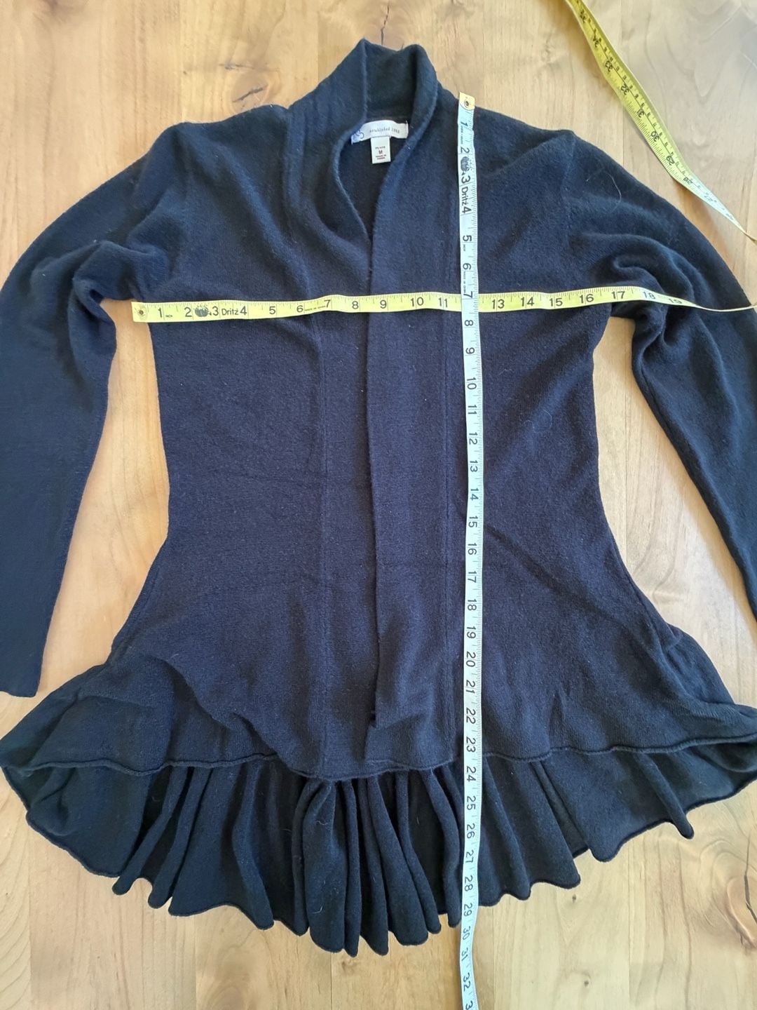 Dressbarn Cardigan Sweater Petite M Black Peplum Ruffle 3