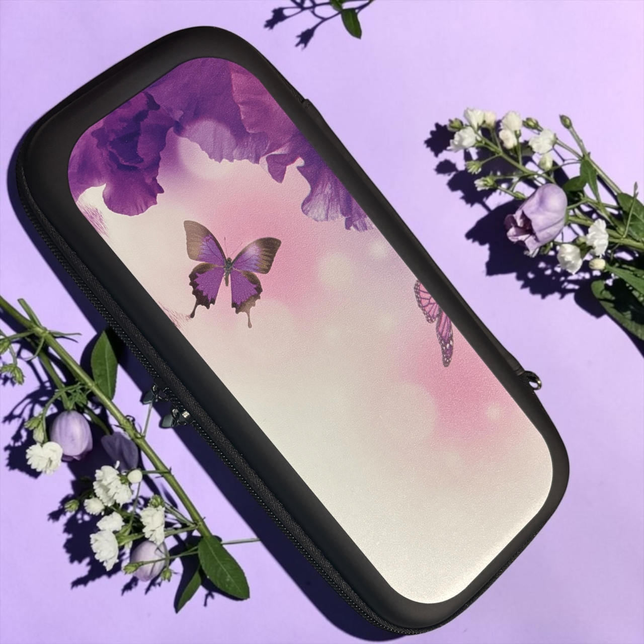 Unbranded Purple Butterfly Hard Shell Game Storage Case Carrying Pouch 1