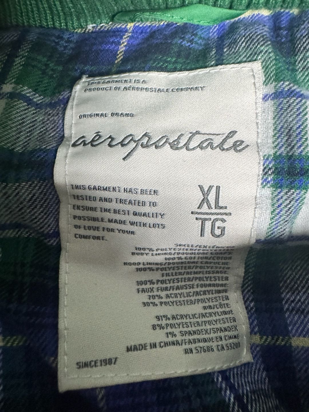 Aeropostale Puffer Jacket Vest Size XL Green Plaid Lined 3