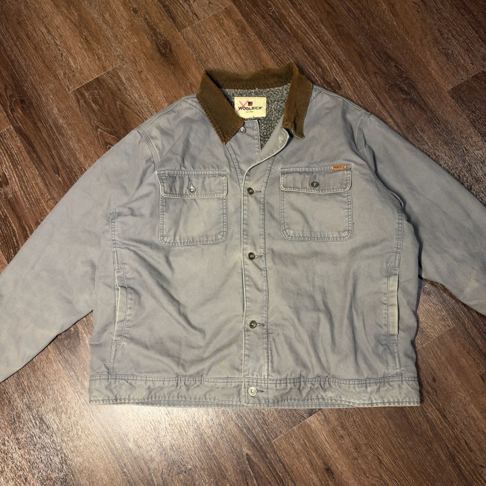 Woolrich Canvas Work Jacket Size XXL Grey Sherpa Lined Corduroy Collar 2