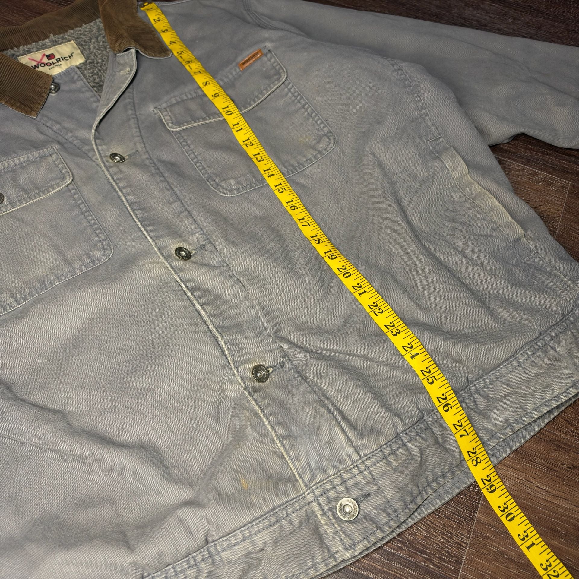 Woolrich Canvas Work Jacket Size XXL Grey Sherpa Lined Corduroy Collar 4