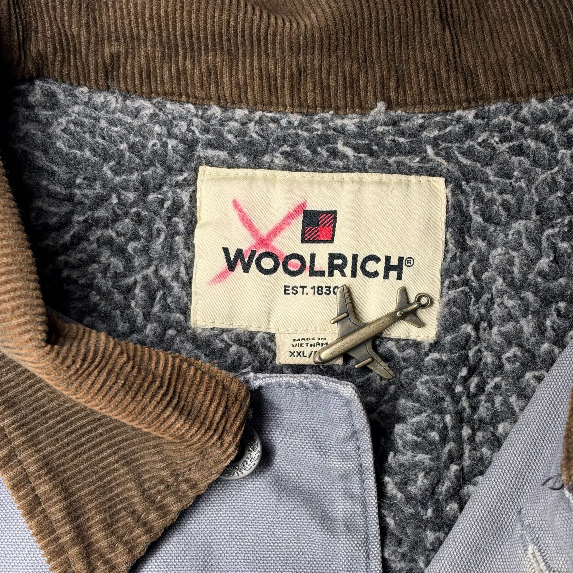 Woolrich Canvas Work Jacket Size XXL Grey Sherpa Lined Corduroy Collar 5
