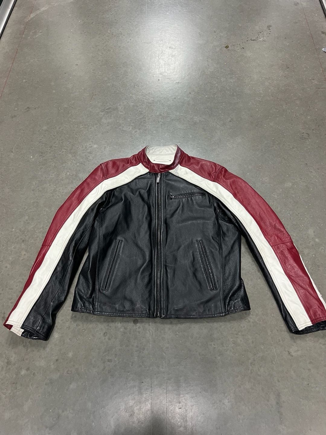 Leather Motorcycle Jacket Black White Red 2