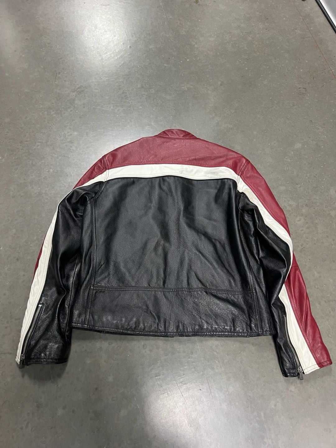 Leather Motorcycle Jacket Black White Red 3