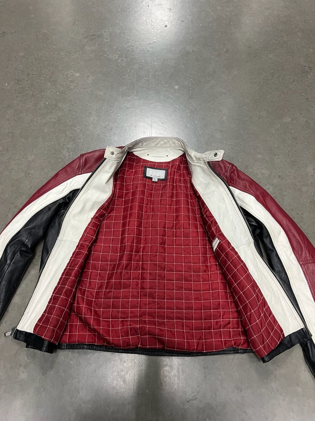 Leather Motorcycle Jacket Black White Red 4
