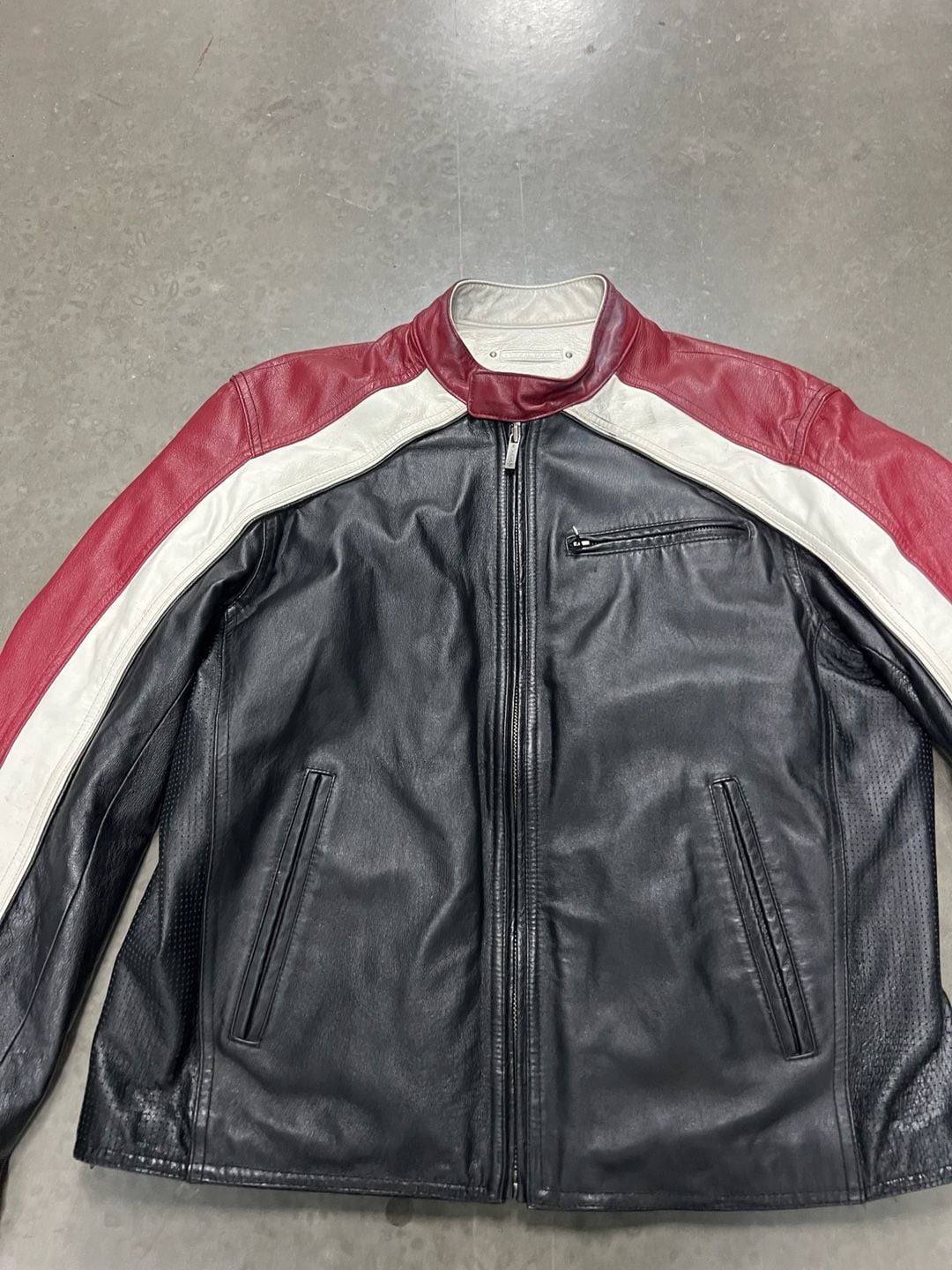 Leather Motorcycle Jacket Black White Red 5