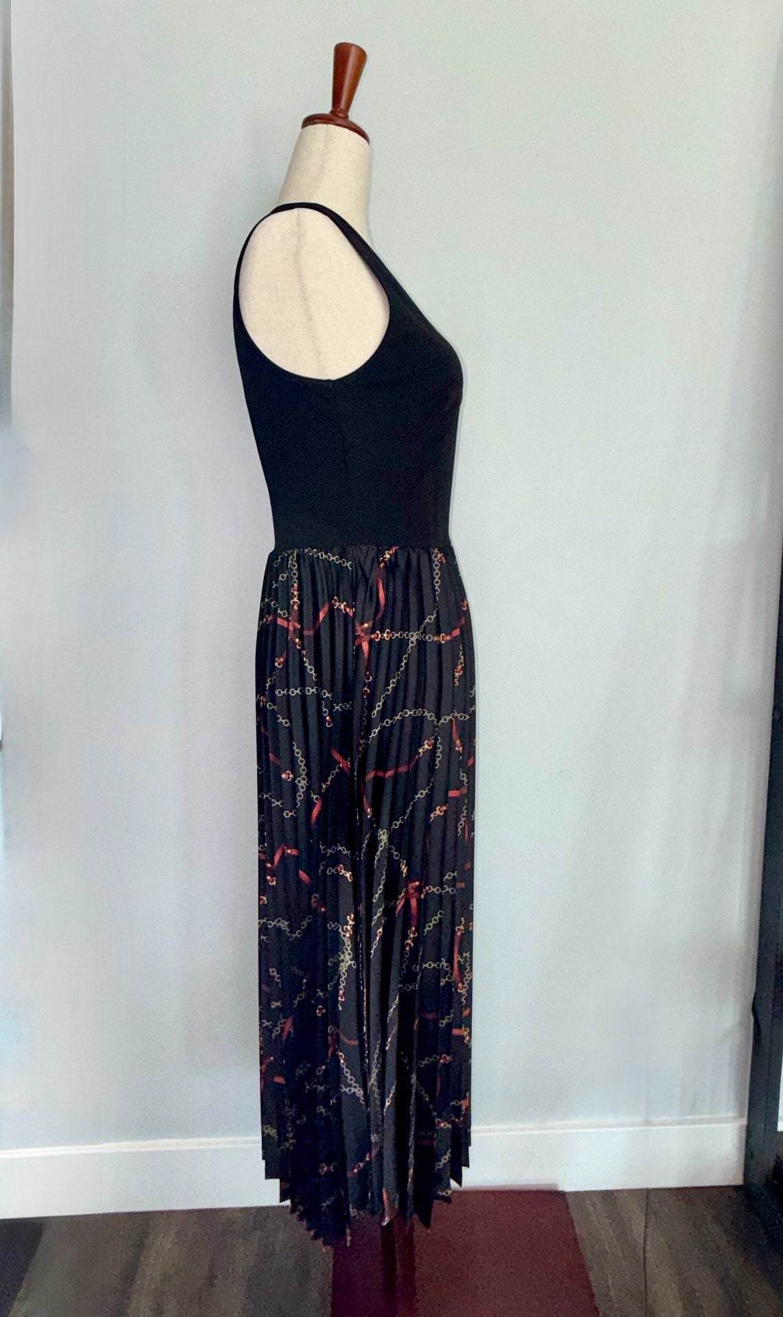 41 Hawthorn Dress Size S Black Pleated Chain Print Midi Maxi Sleeveless 3