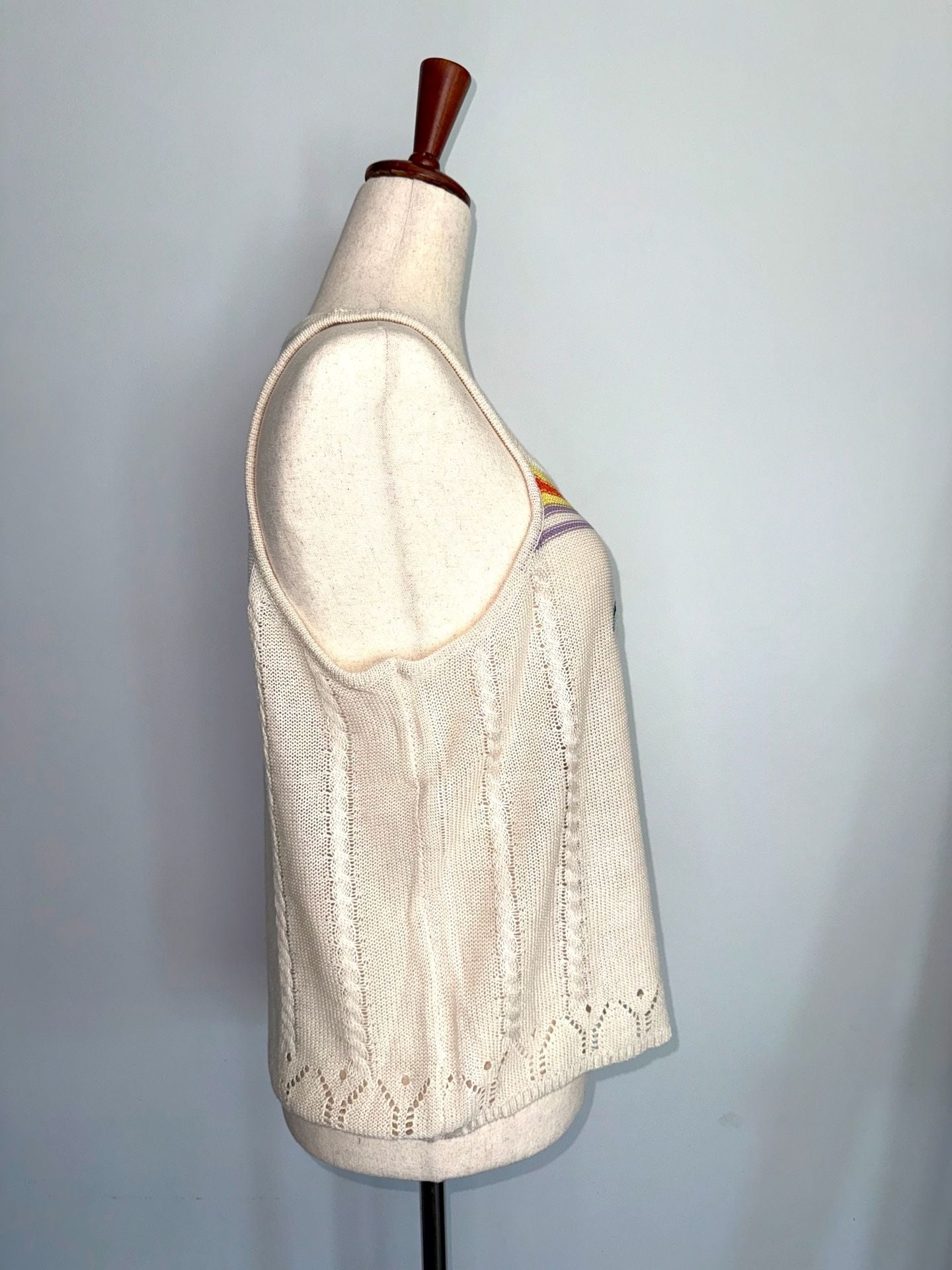 POL Floral Embroidered Knit Tank Top Size L Beige 4