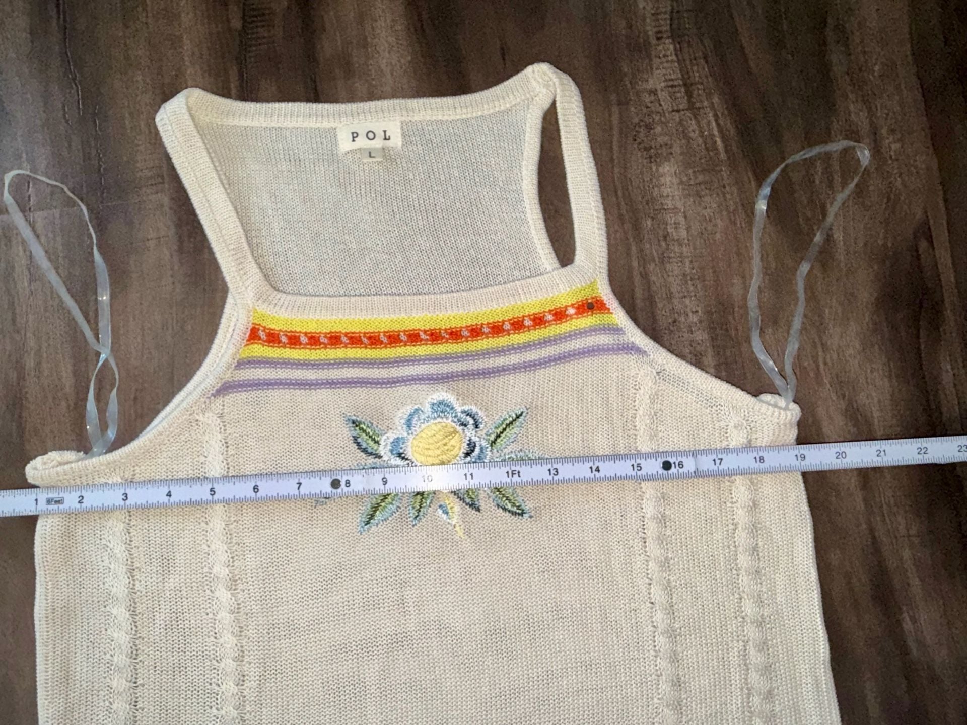 POL Floral Embroidered Knit Tank Top Size L Beige 5