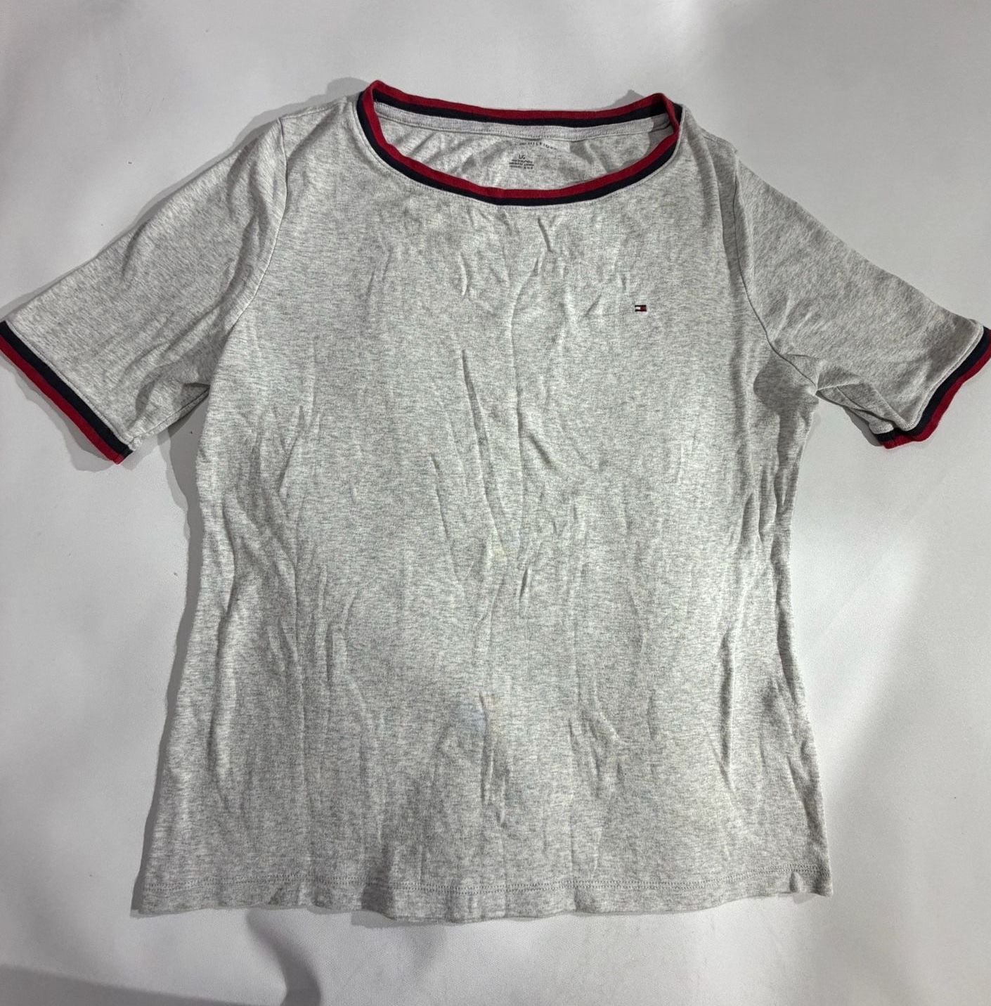 Tommy Hilfiger Heather Grey Striped Trim T-Shirt Size L 2