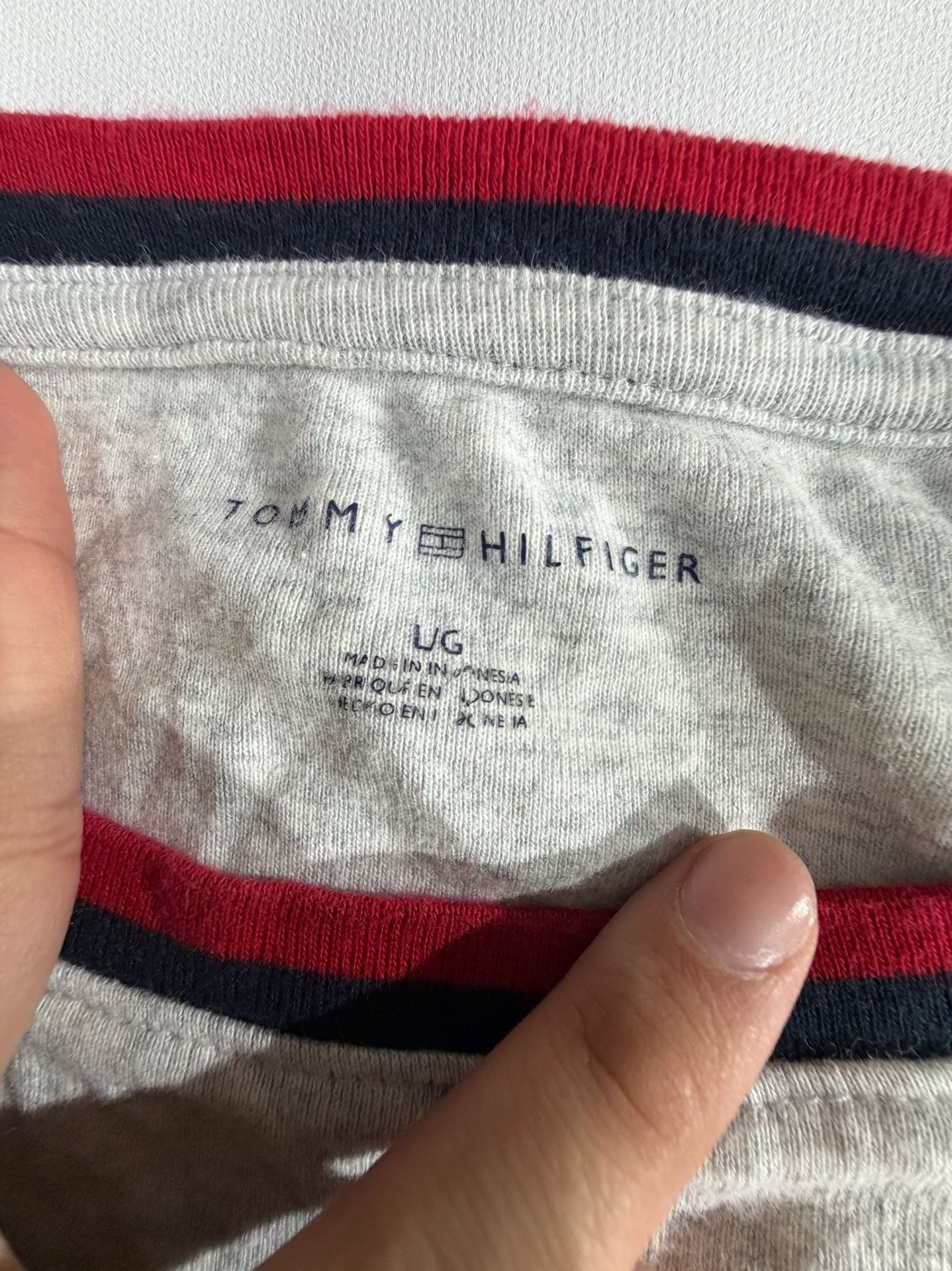 Tommy Hilfiger Heather Grey Striped Trim T-Shirt Size L 4