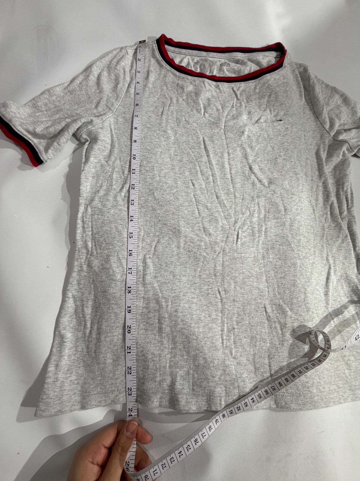 Tommy Hilfiger Heather Grey Striped Trim T-Shirt Size L 6