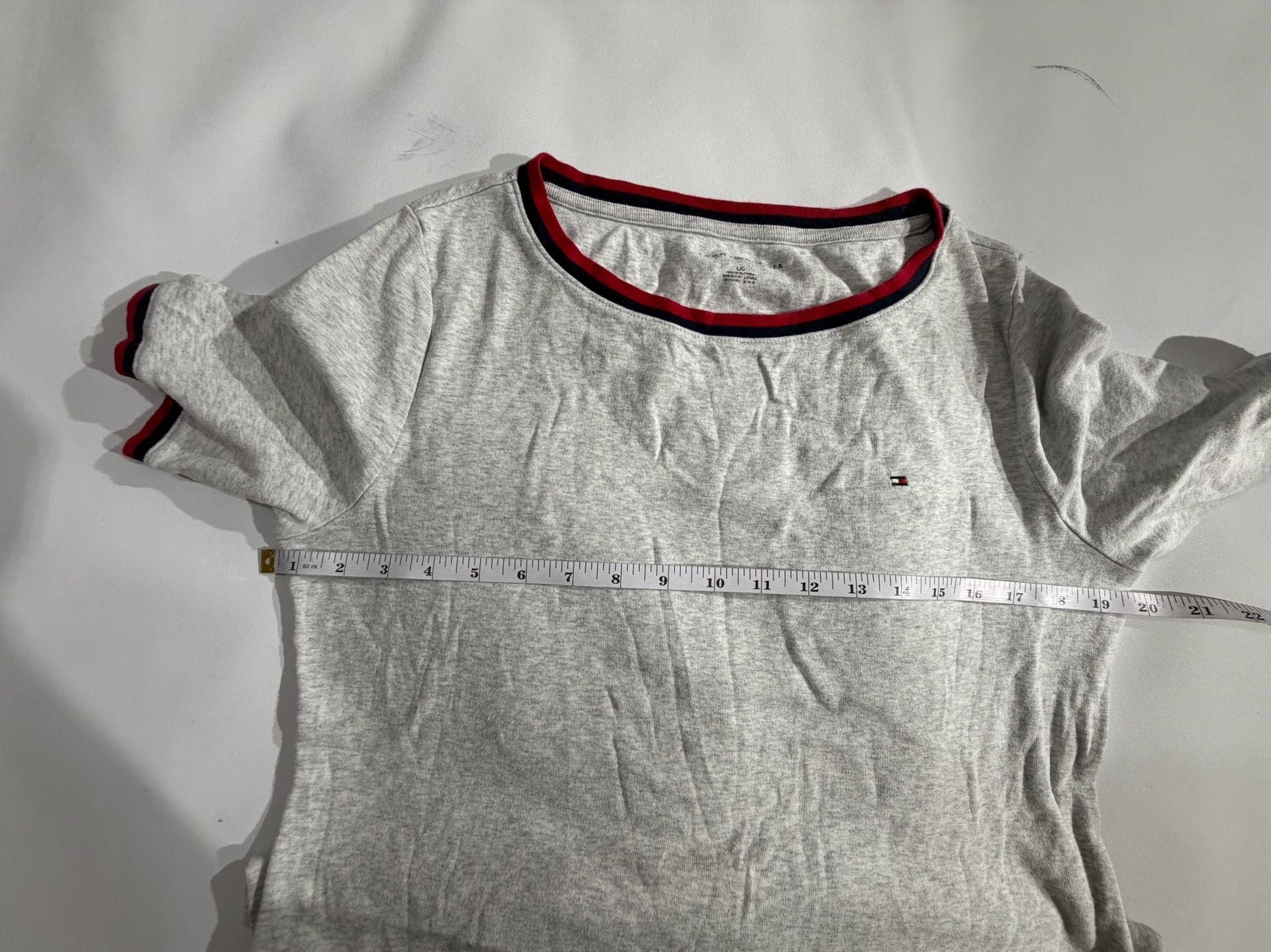 Tommy Hilfiger Heather Grey Striped Trim T-Shirt Size L 7