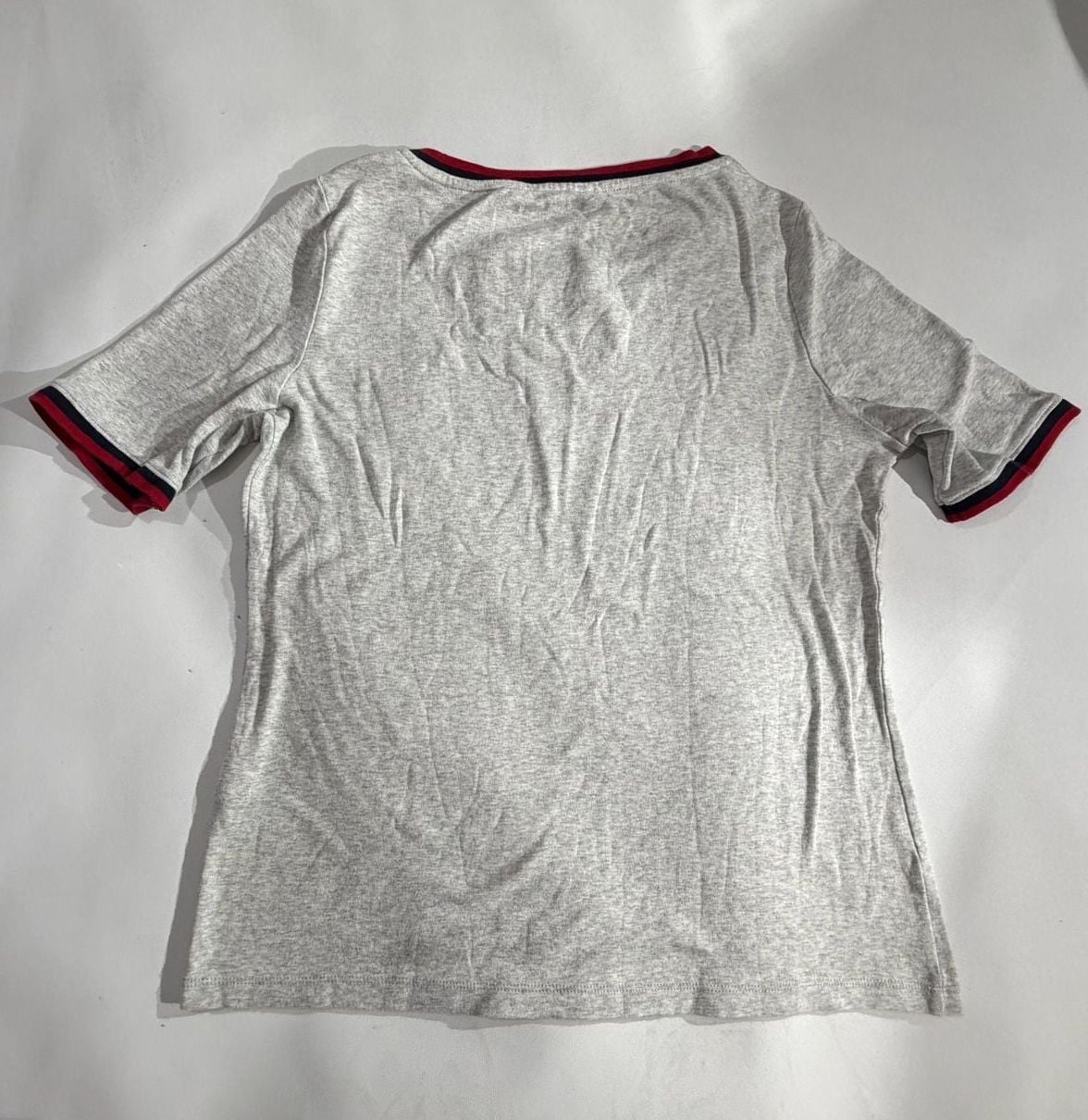 Tommy Hilfiger Heather Grey Striped Trim T-Shirt Size L 8