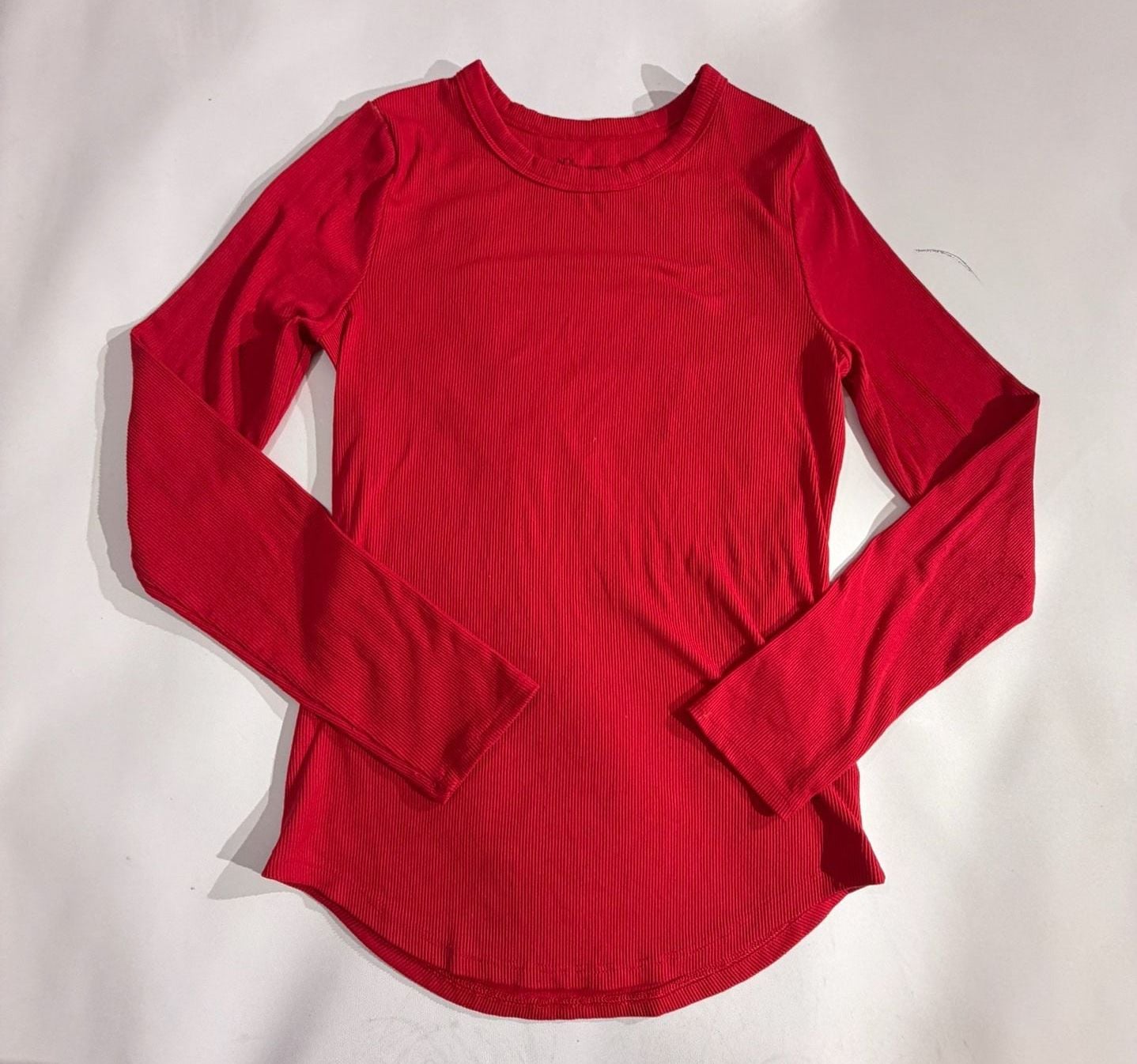 No Boundaries Red Ribbed Long Sleeve Crewneck Top Size M 7-9 2