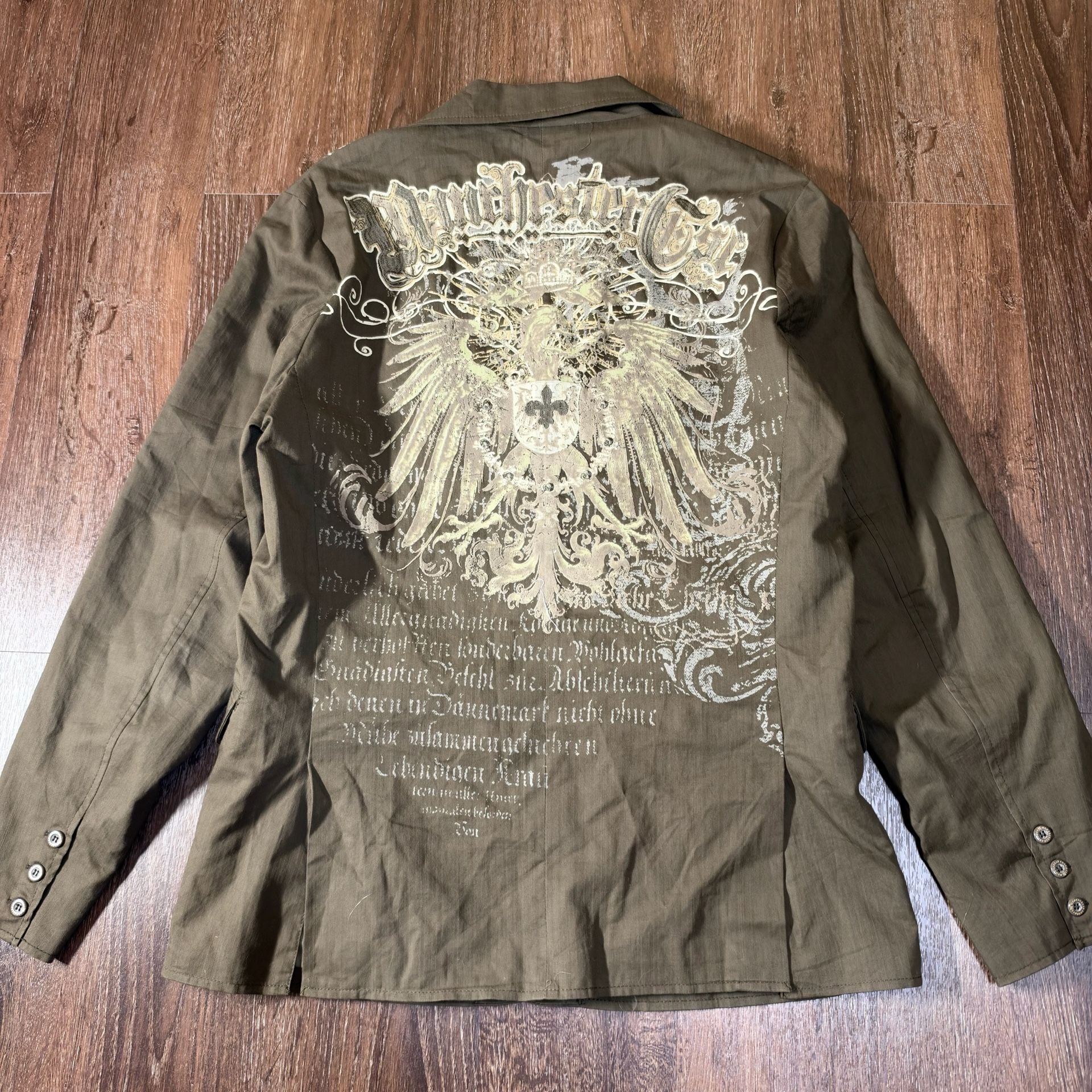Manchester Y2K Graphic Blazer Jacket Olive Brown Layered Jacket 2