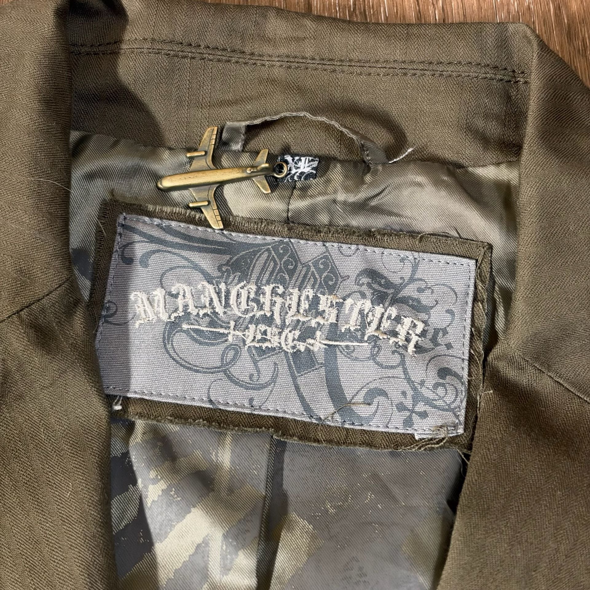 Manchester Y2K Graphic Blazer Jacket Olive Brown Layered Jacket 4