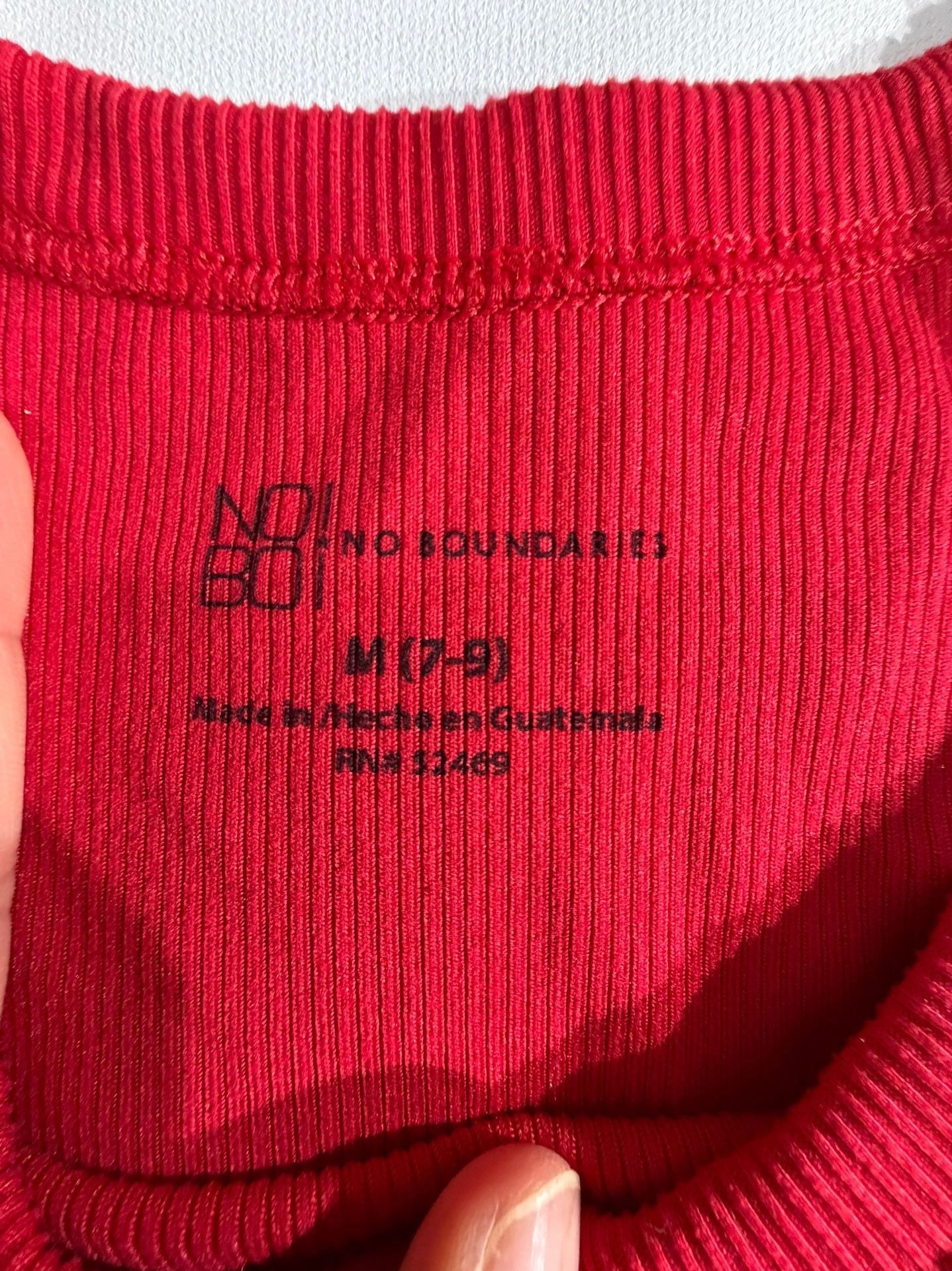 No Boundaries Red Ribbed Long Sleeve Crewneck Top Size M 7-9 3