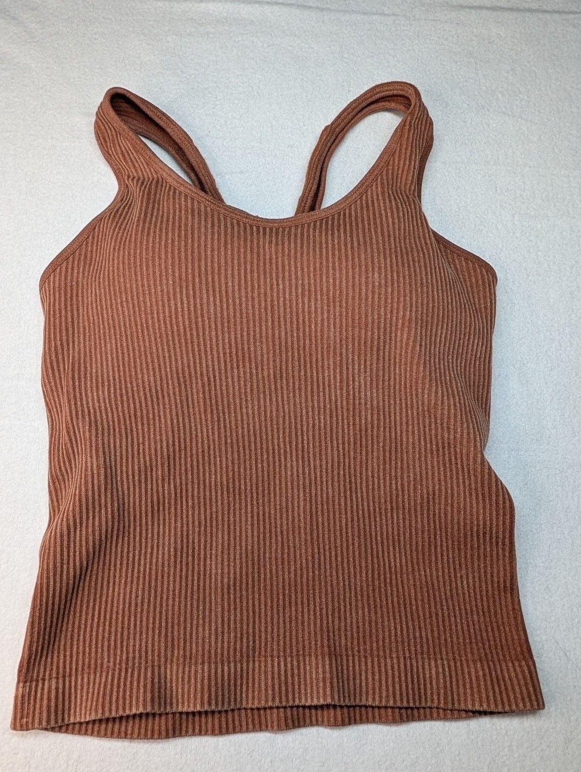 AURA Ribbed Workout Set Tank Top Biker Shorts XXS/XS Brown C162-W 2