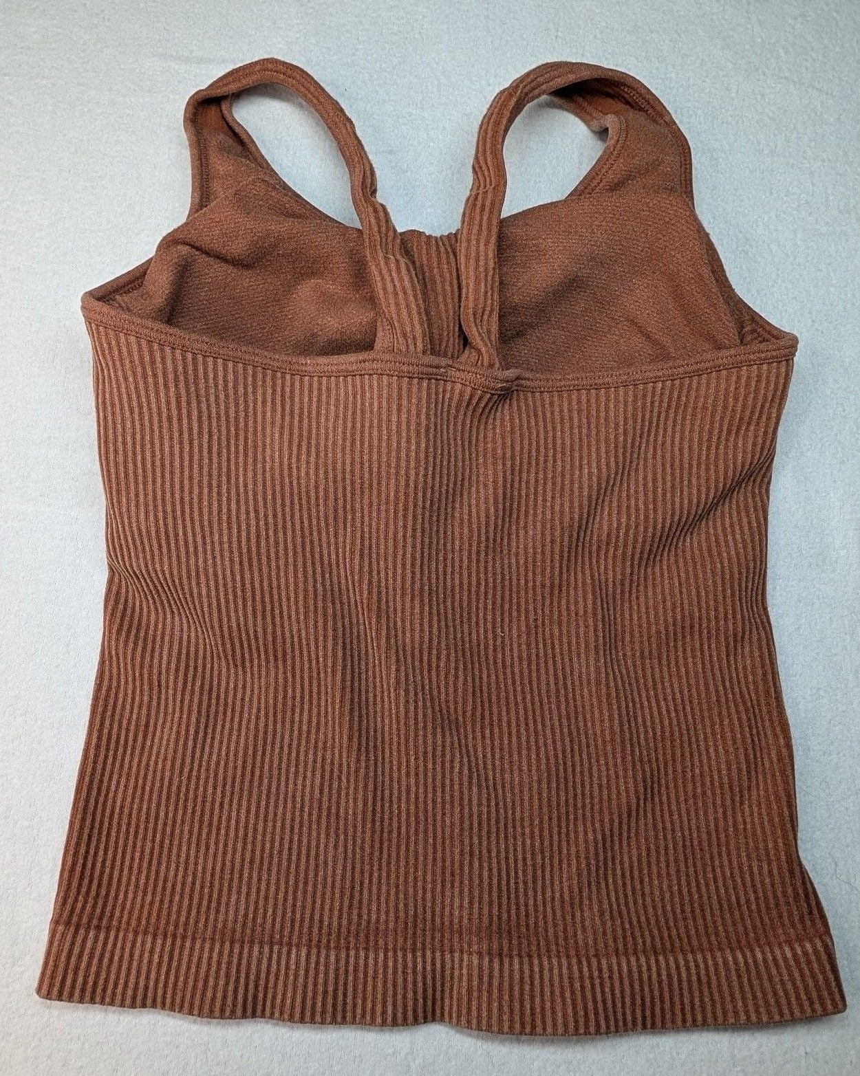 AURA Ribbed Workout Set Tank Top Biker Shorts XXS/XS Brown C162-W 3